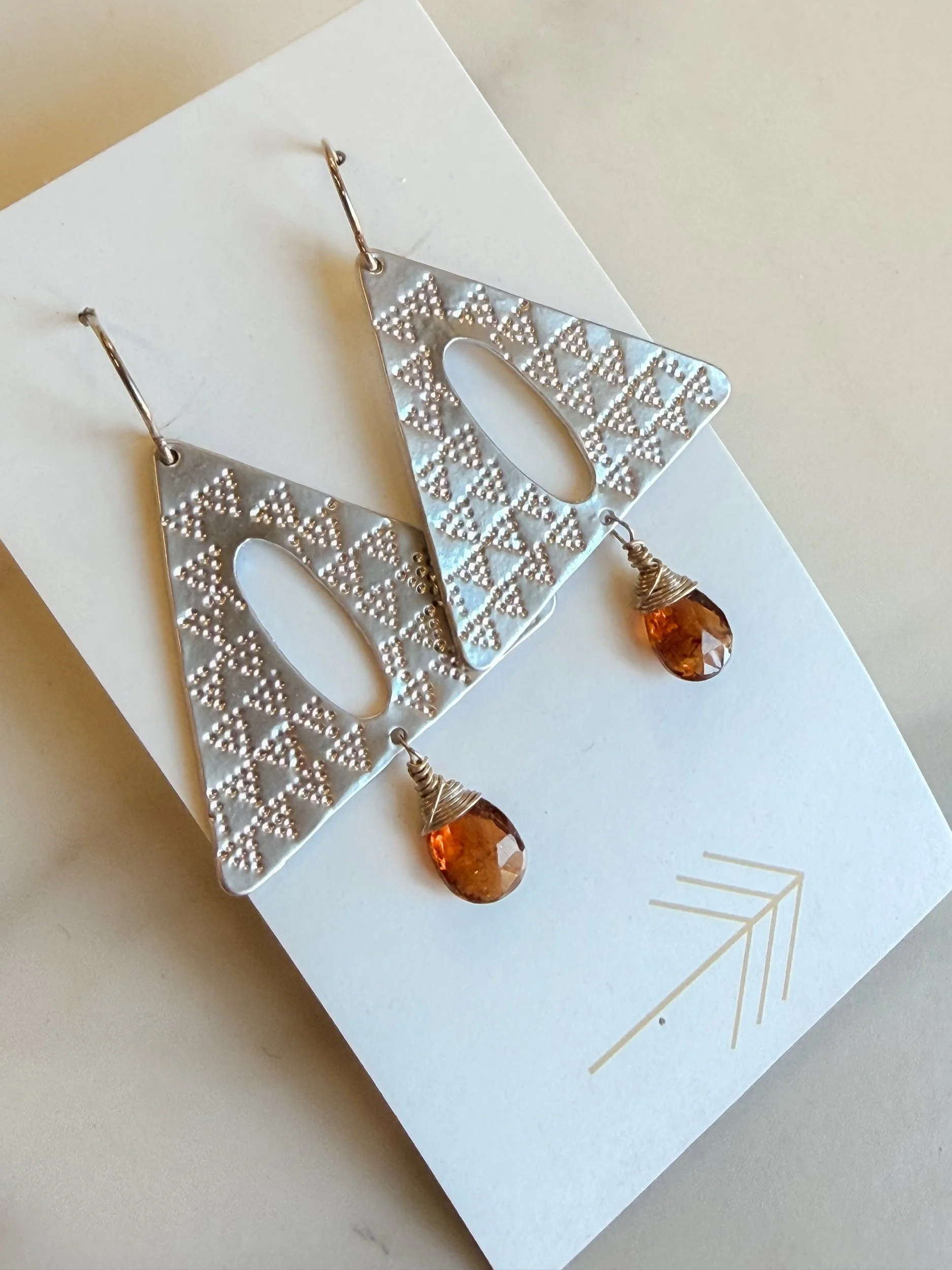 Silver Aztec Triangle Earrings