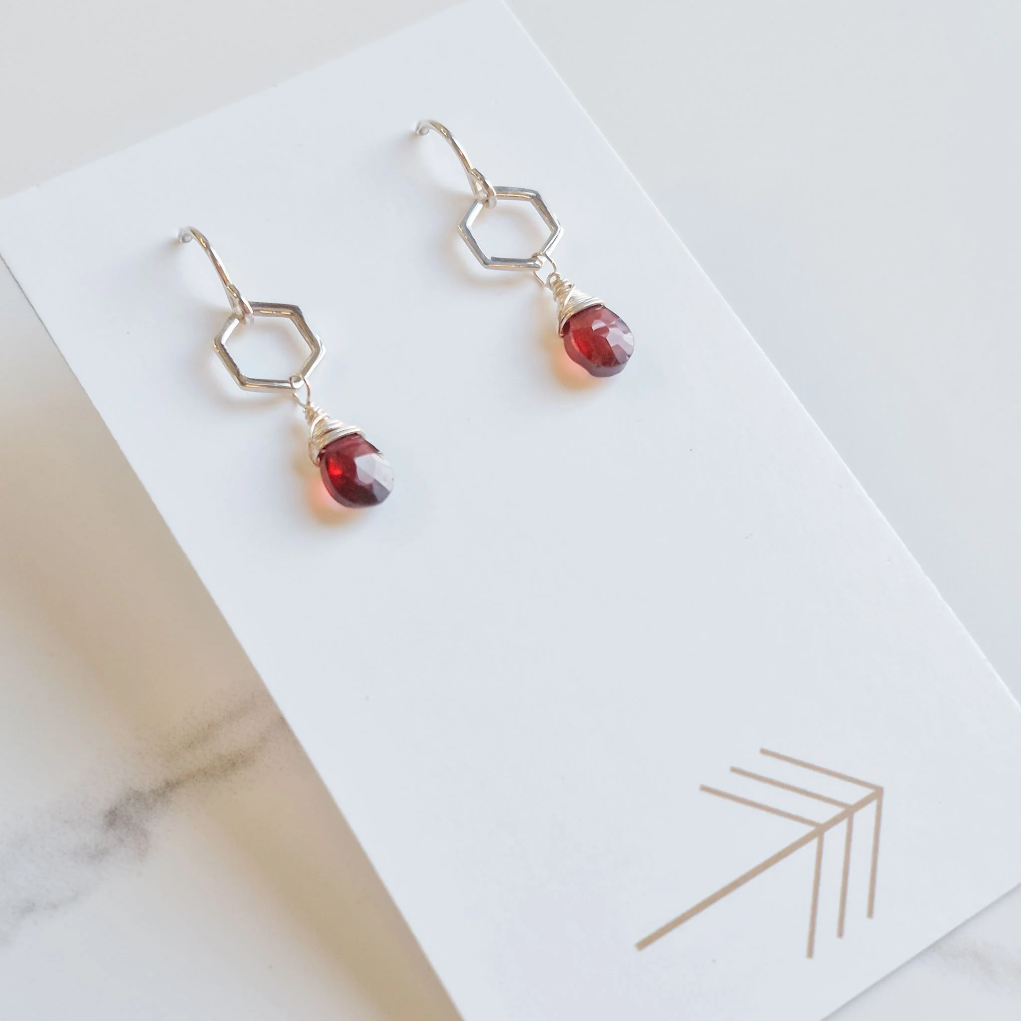 Silver Small Hex Gemstone Earrings