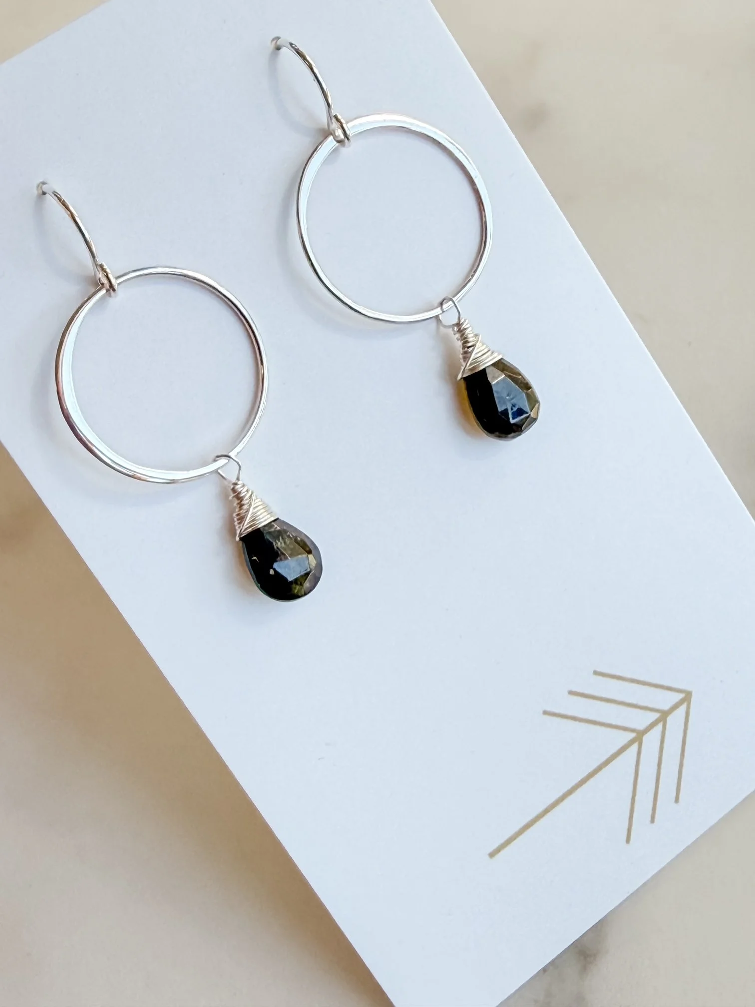 Silver Hoop Earrings with Tourmaline (Med)