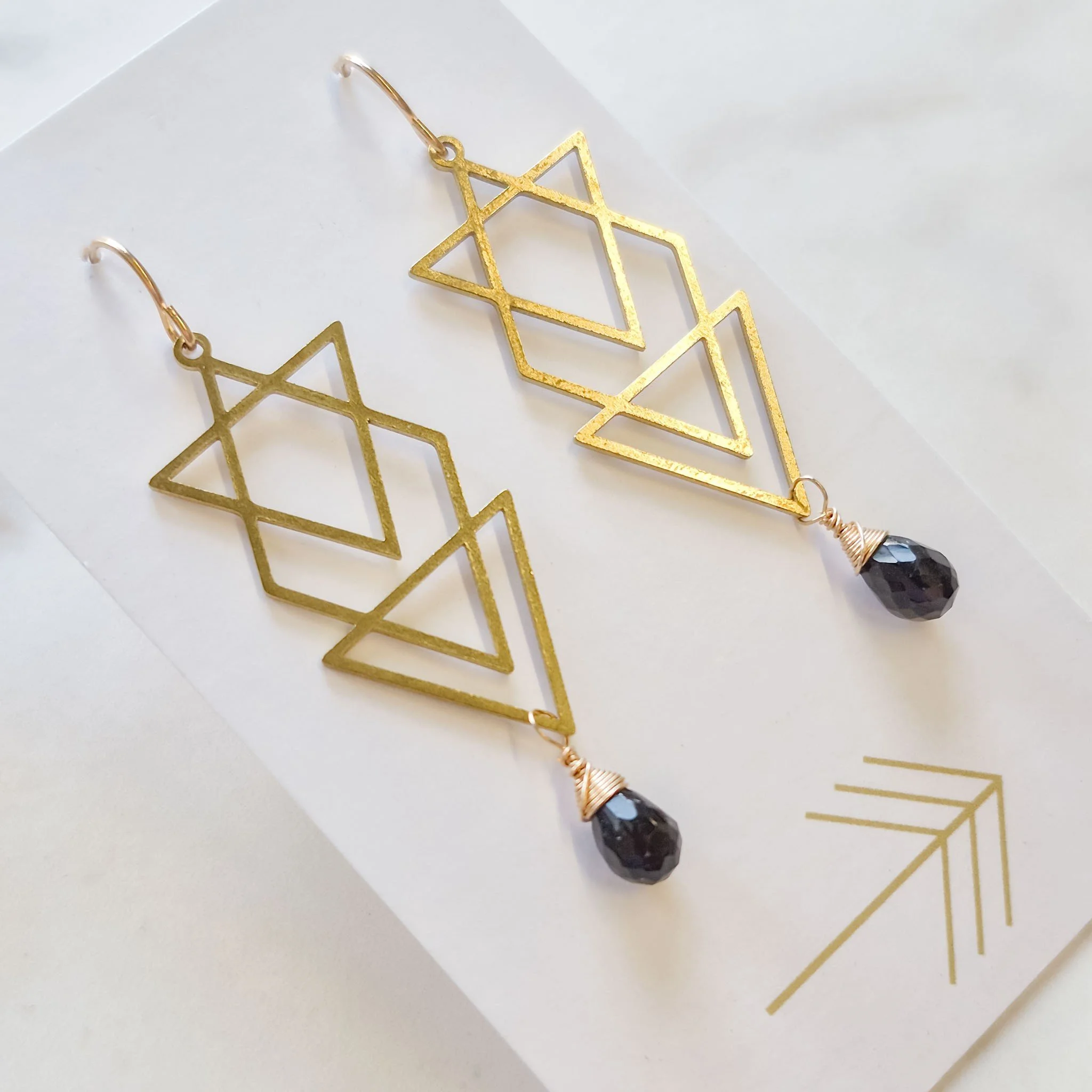 Deco Diamond and Double Triangle Earrings