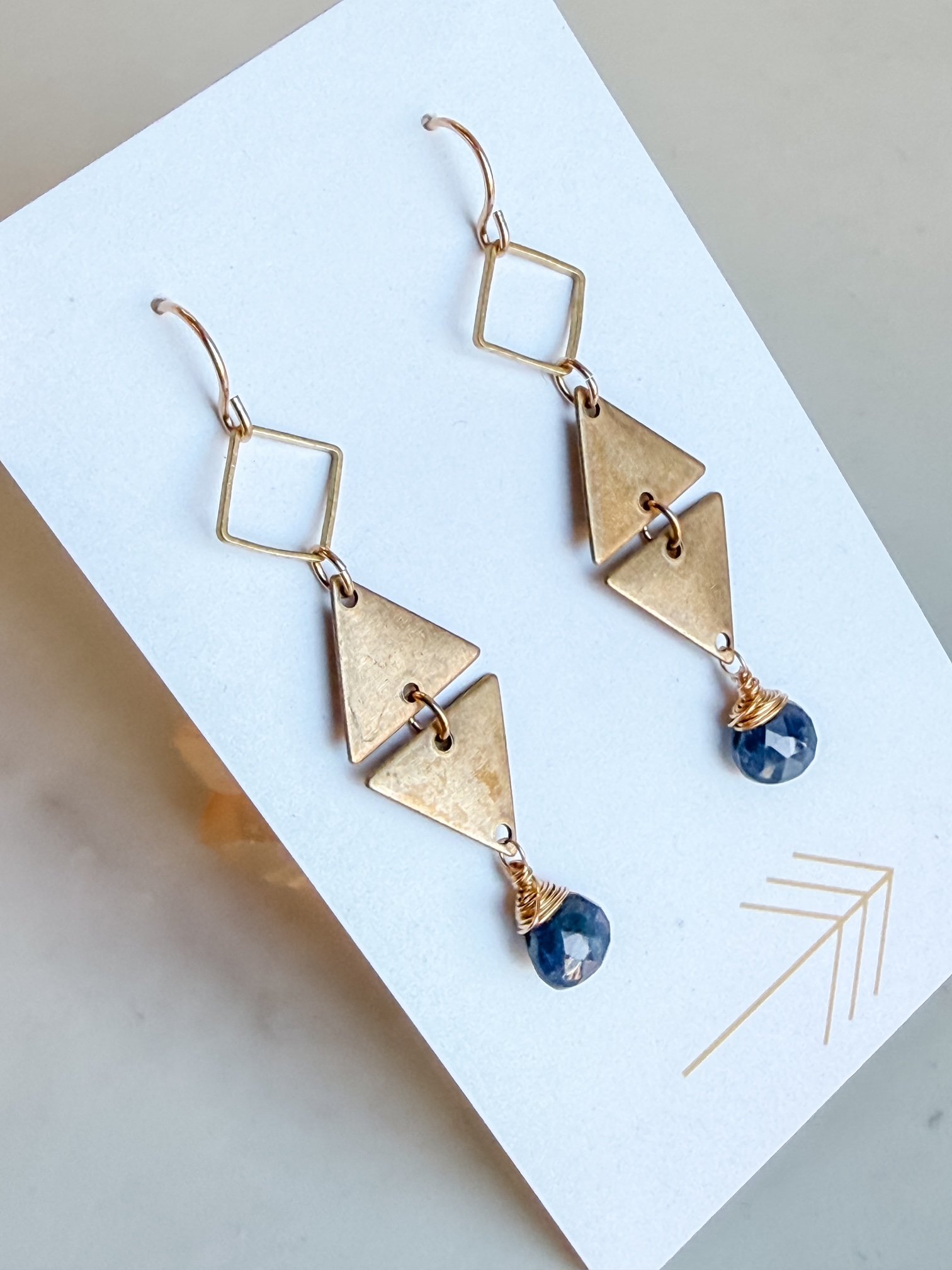 Diamond and Double Triangle Gemstone Earrings
