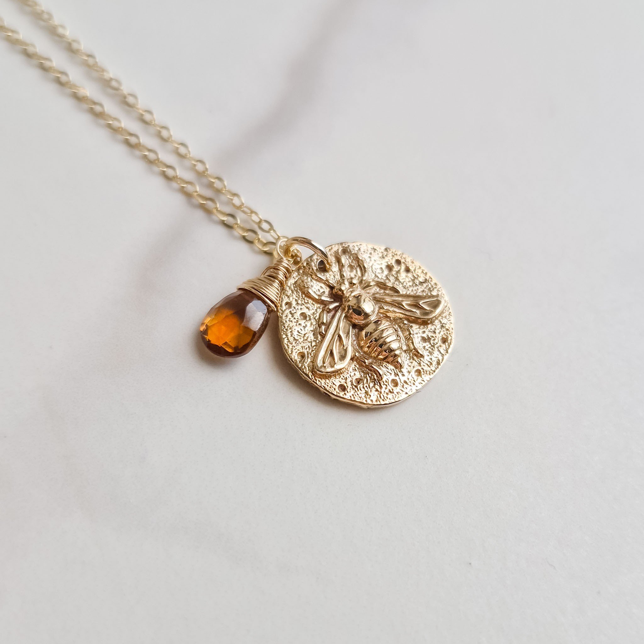 Bee Coin Pendant Necklace (Bronze)