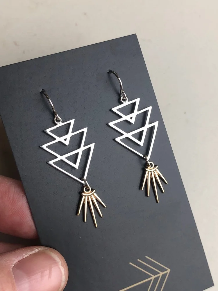 bronze-silver-triple-triangle-earrings-sunburst-2.JPG