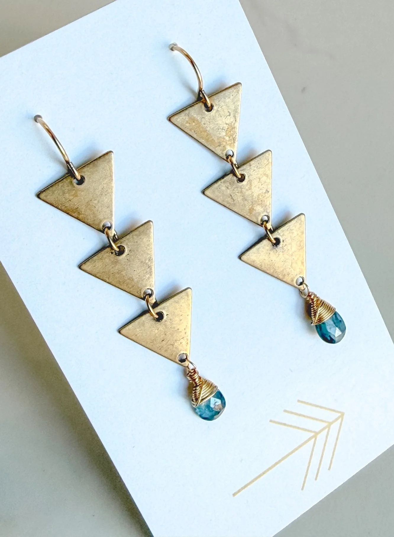 Triple Triangle Gemstone Earrings