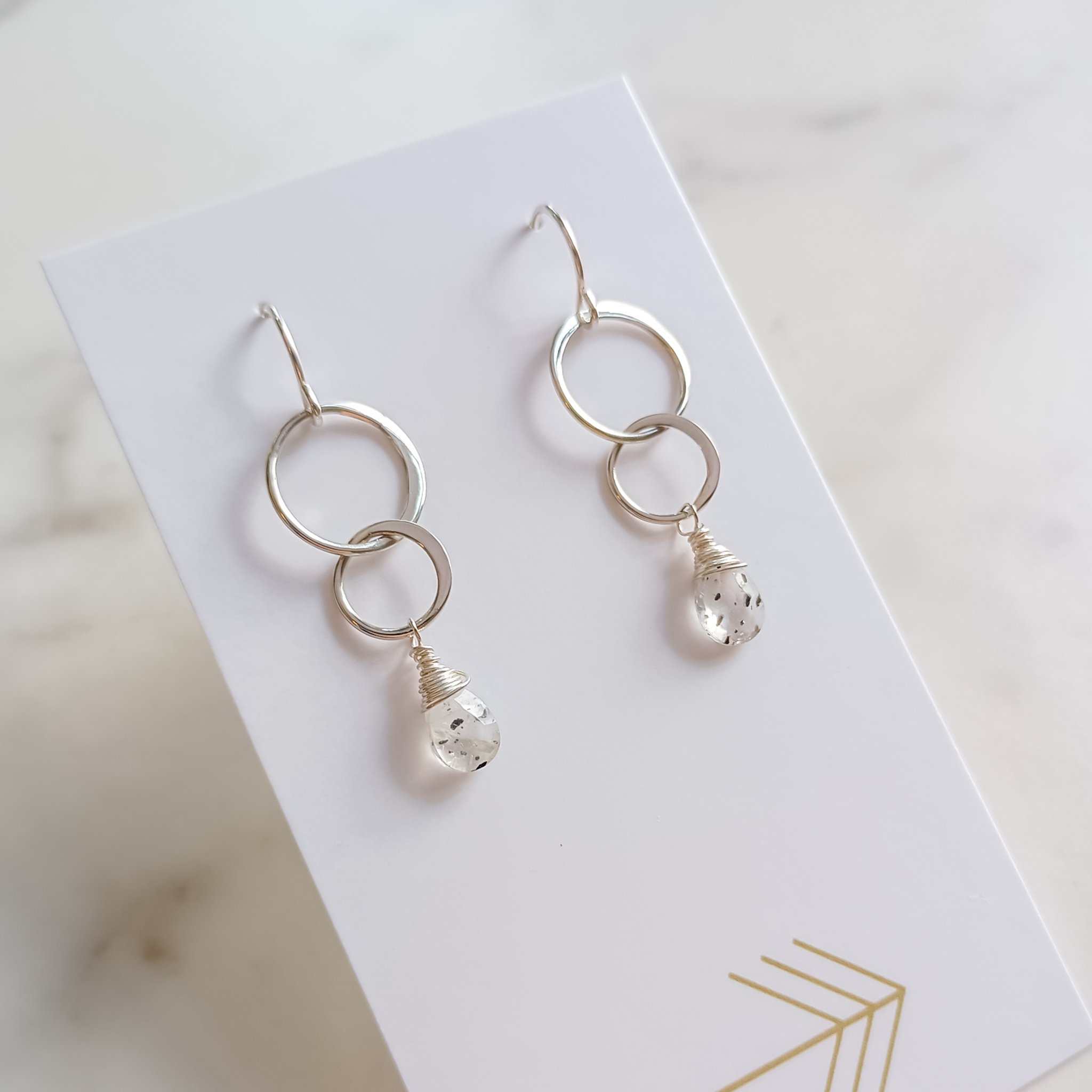 Silver Double Hoop Gemstone Earrings (LG)