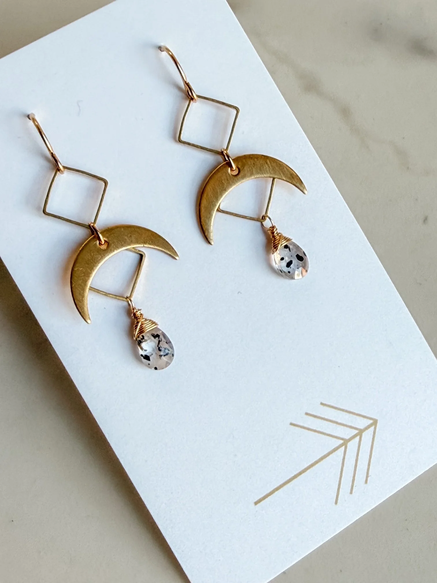 Double Diamond and Crescent Gemstone Earrings