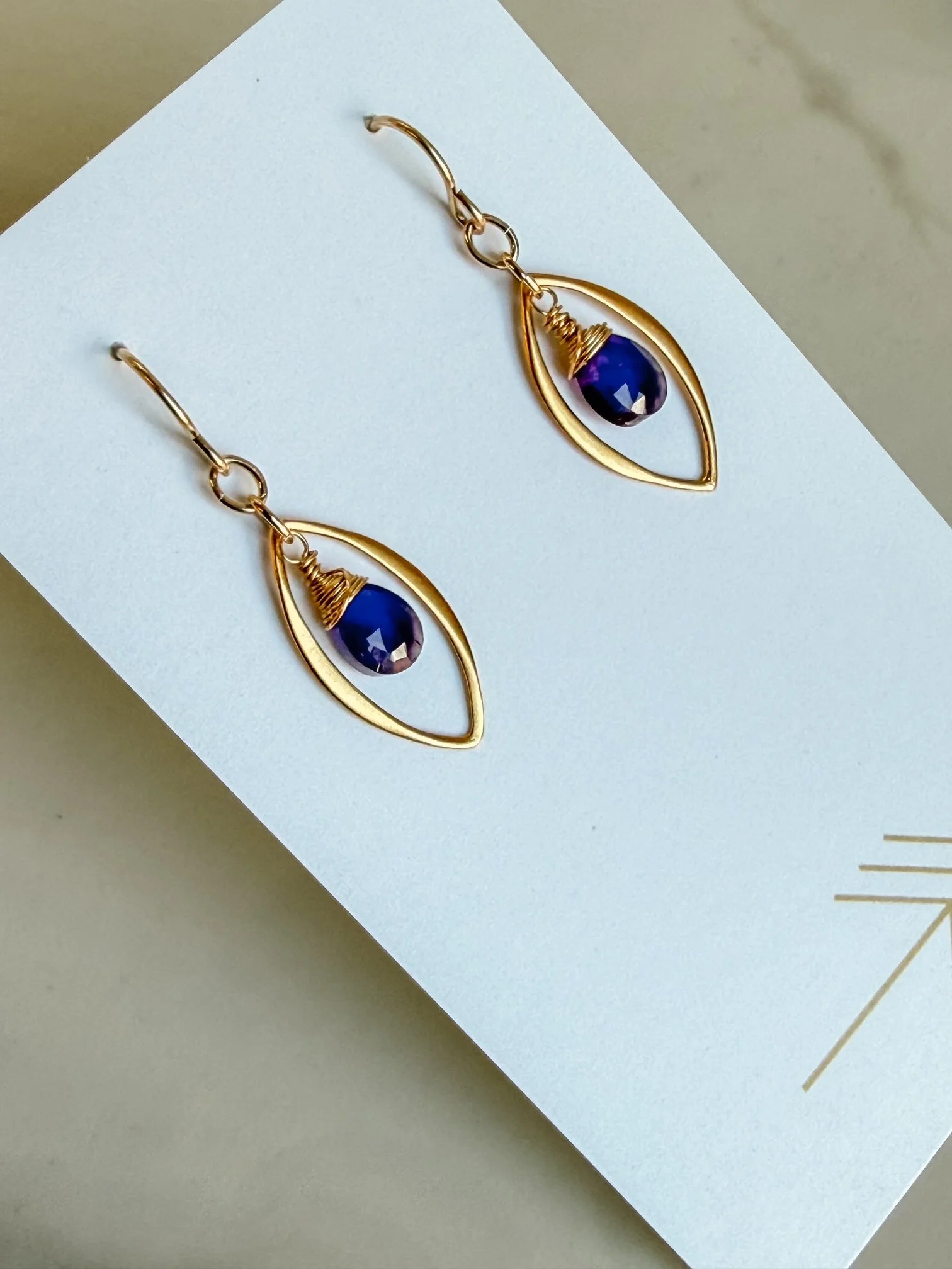 Gold Marquis Gemstone Earrings (Small)