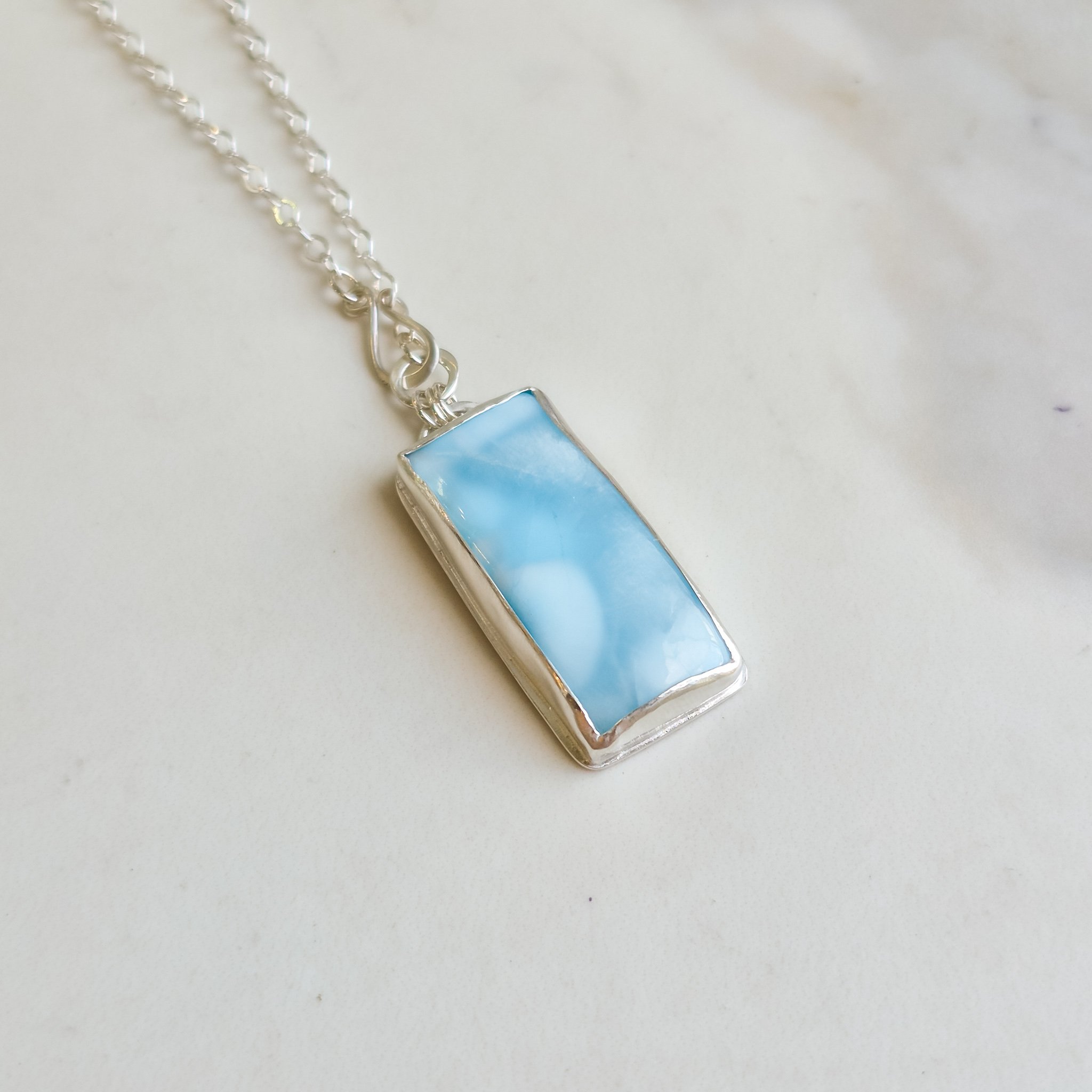 rectangle light blue larimar necklace in silver