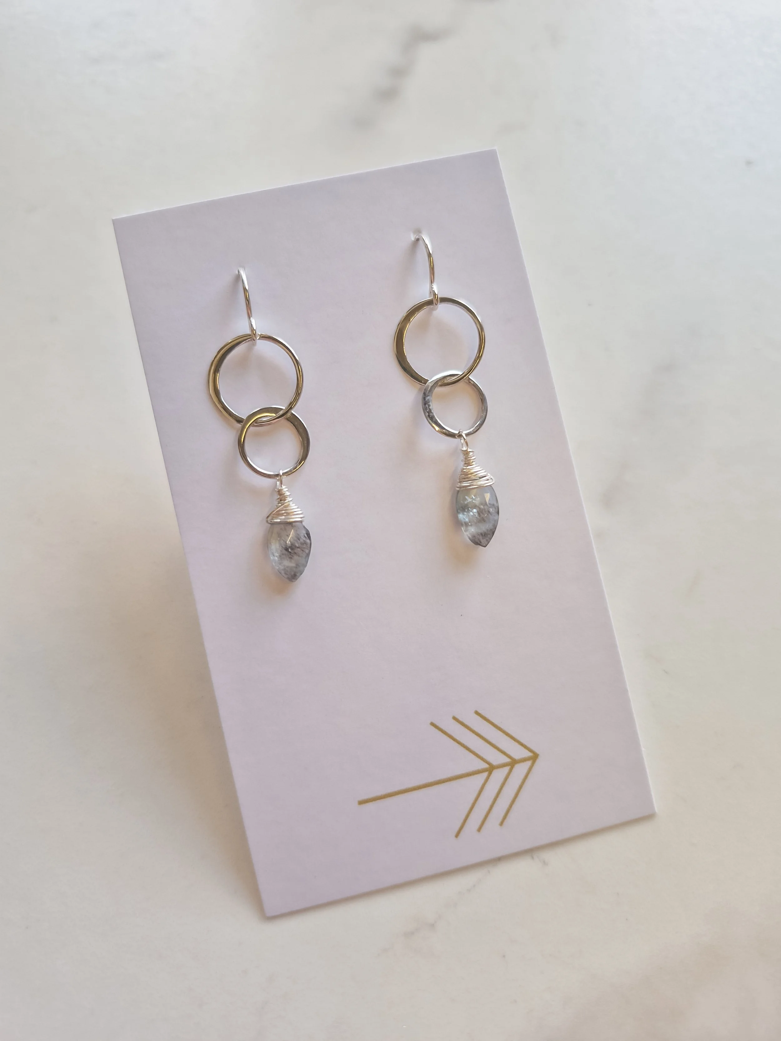 Silver Double Hoop Gemstone Earrings (SM)