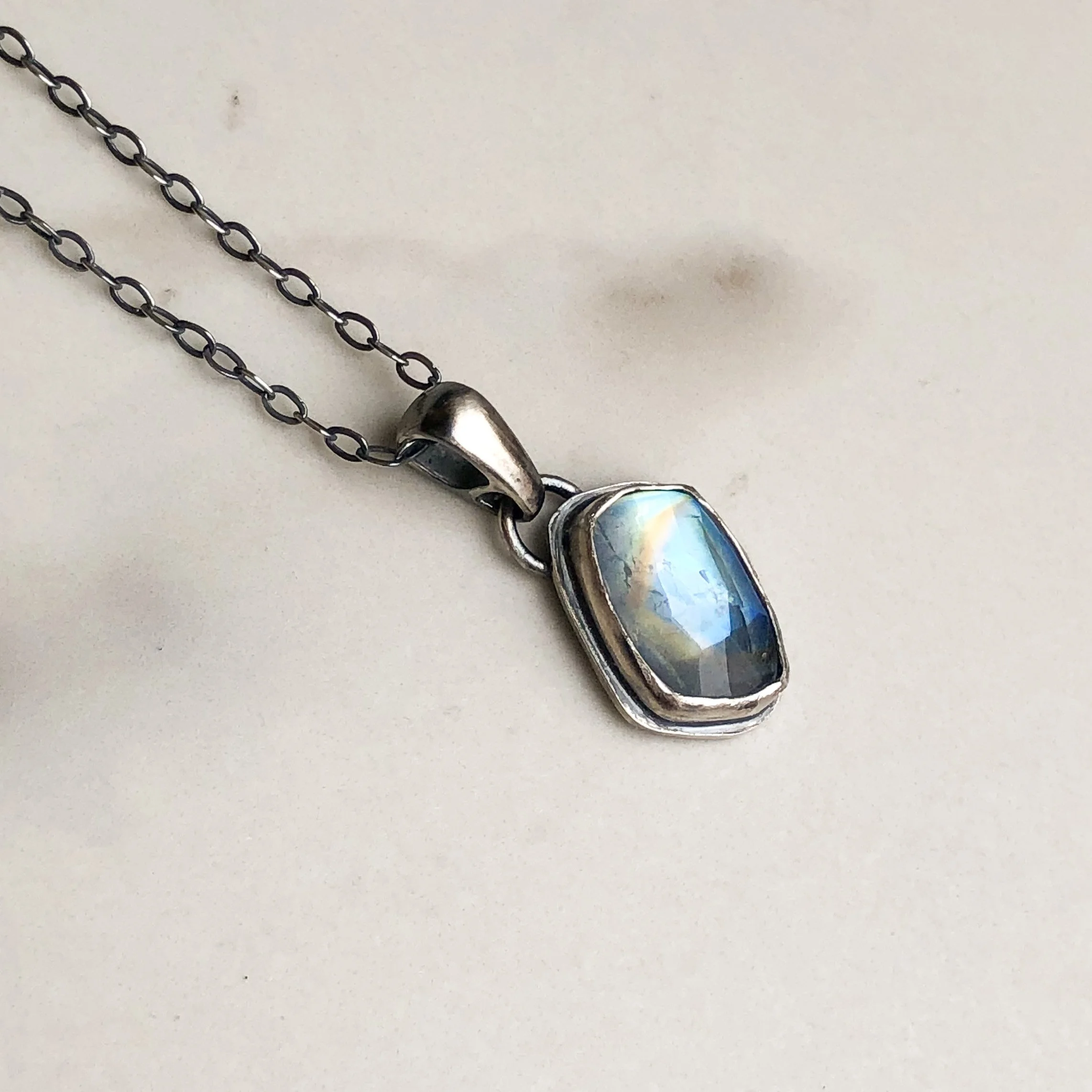 Natural shape moonstone necklace in silver