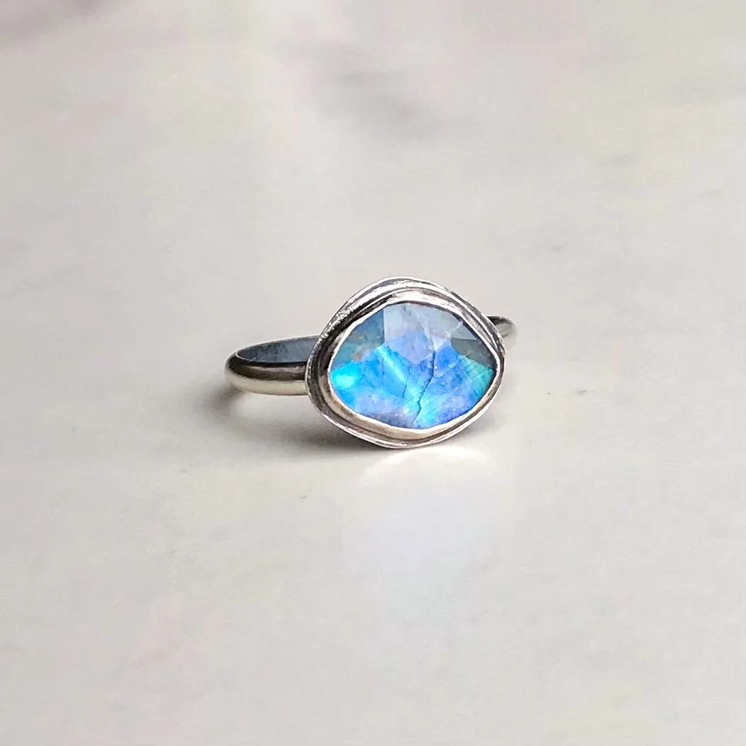 Natural oval moonstone ring in silver