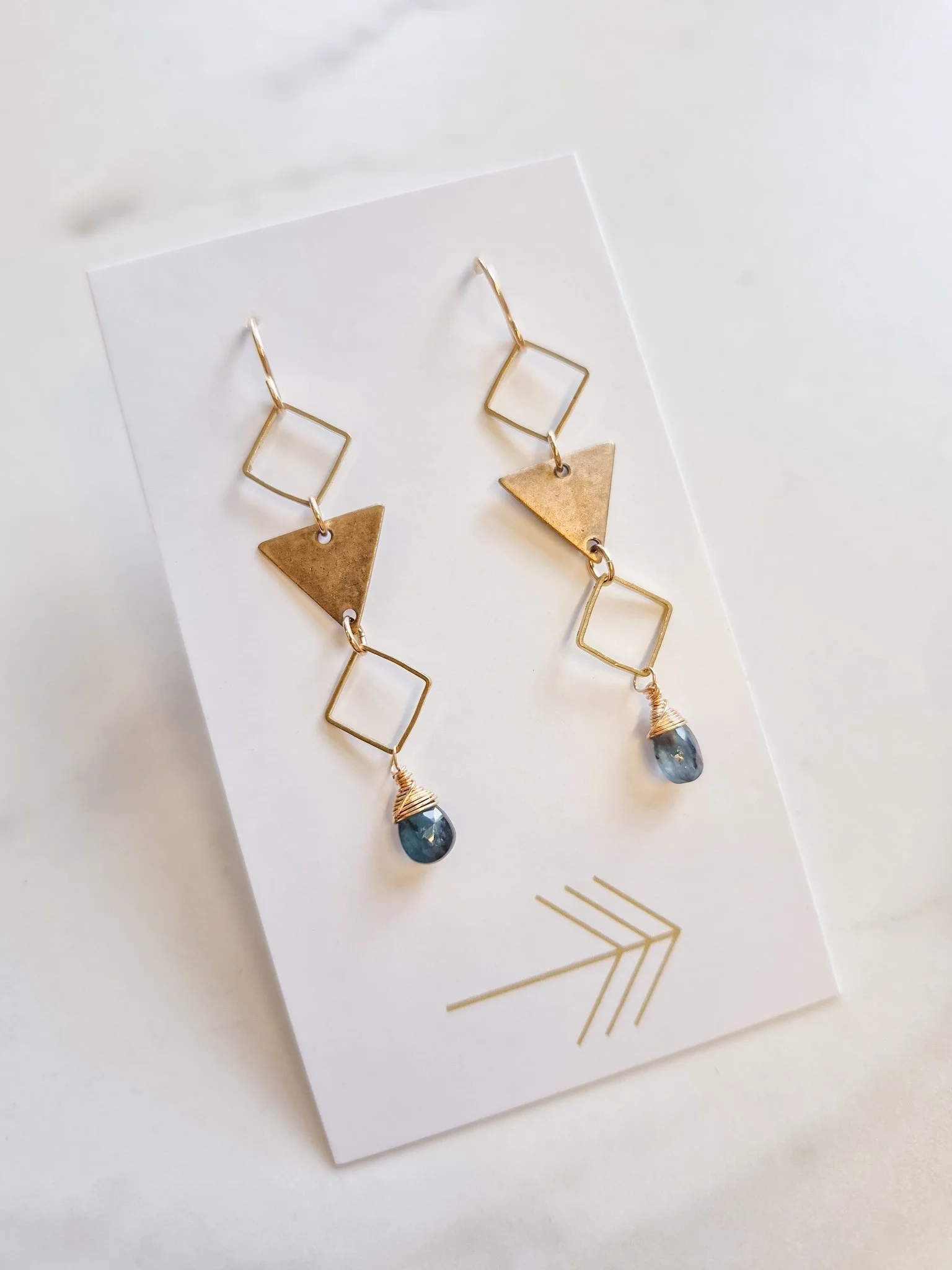 Triangle and Double Diamond Gemstone Earrings