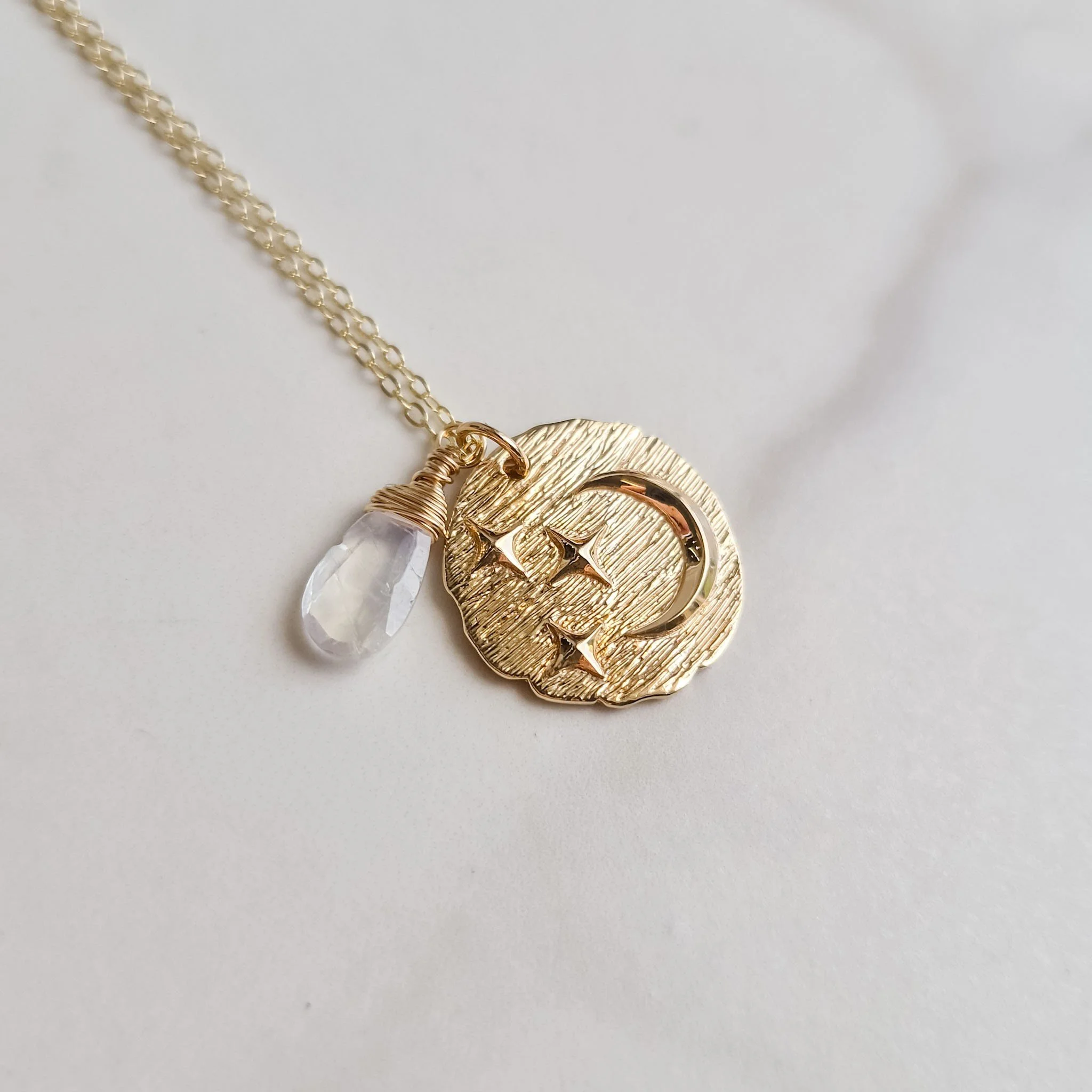 Moon & Stars Coin Pendant Necklace (Bronze)