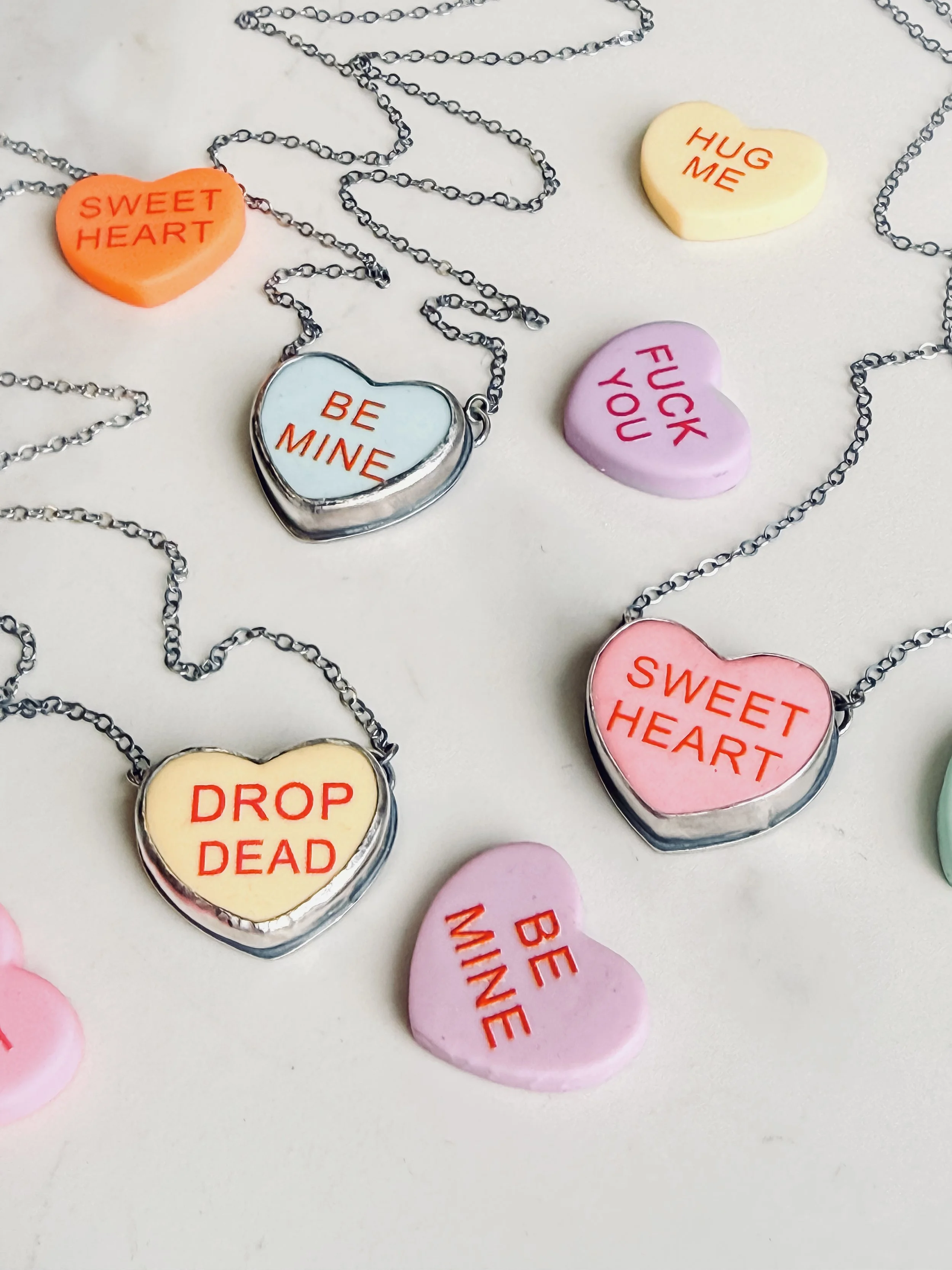 MADE TO ORDER - Mean It! Spicy Conversation Heart Necklaces, F You, Just No, You Suck
