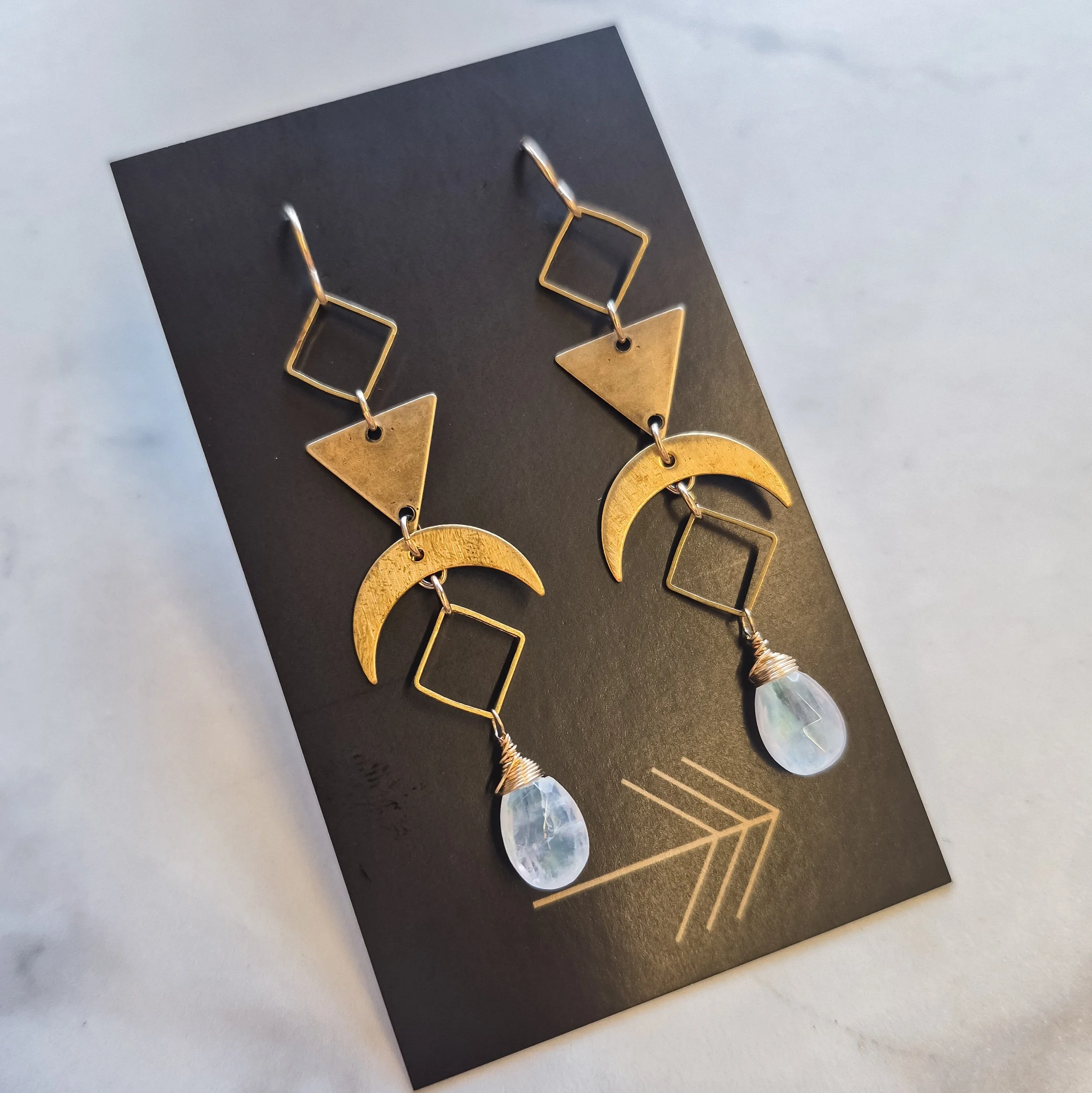 Diamond, Triangle and Crescent Gemstone Earrings