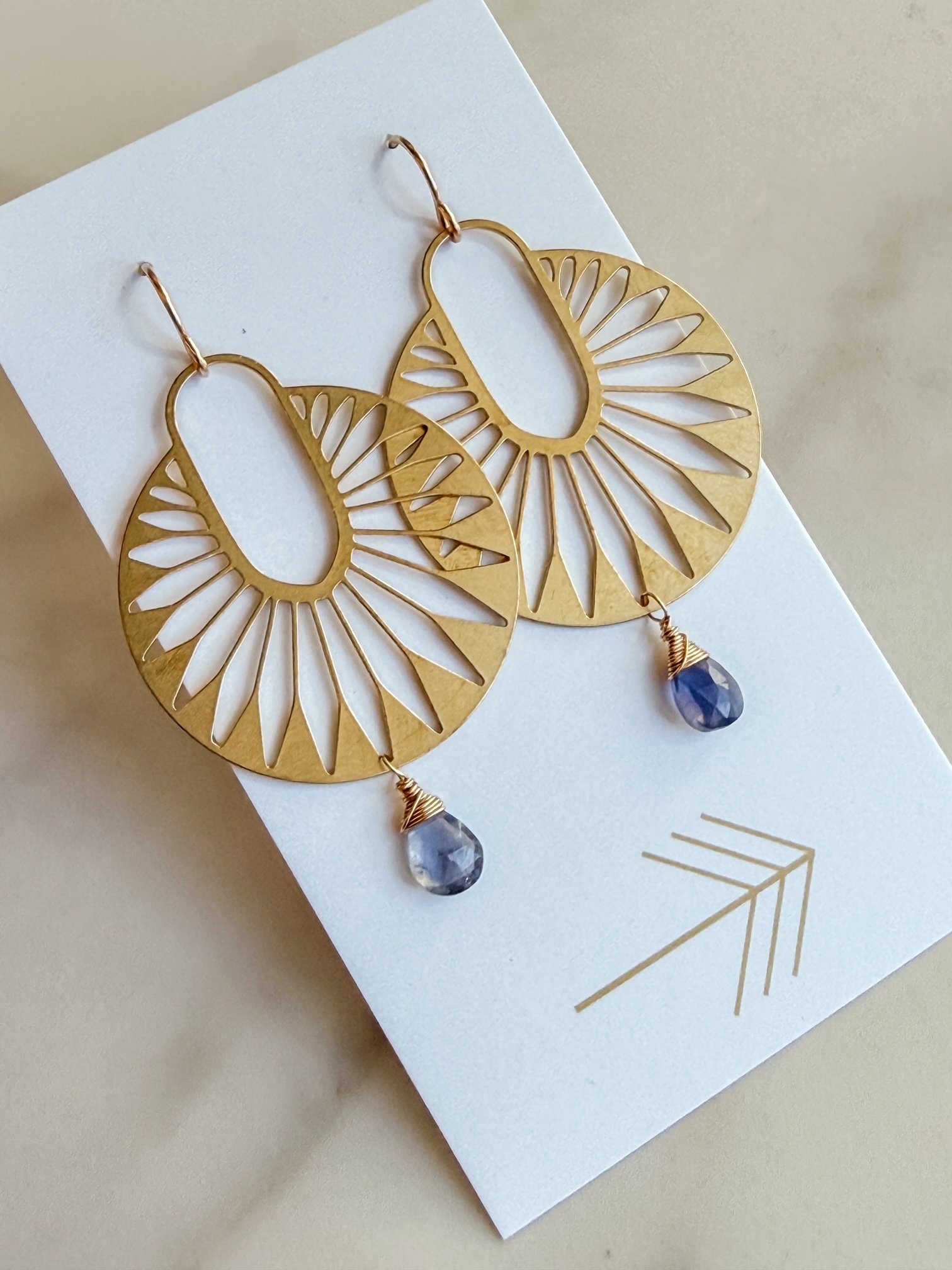 Deco Palm Earrings with Iolite