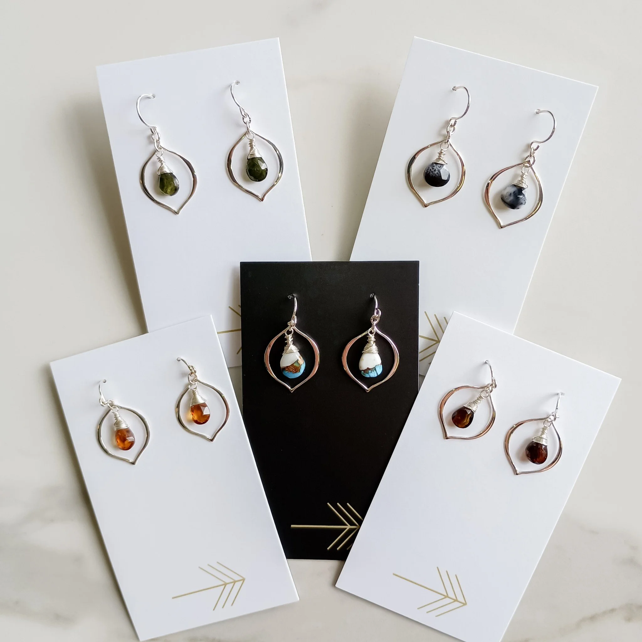 Silver Arabesque Gemstone Earrings (LG)