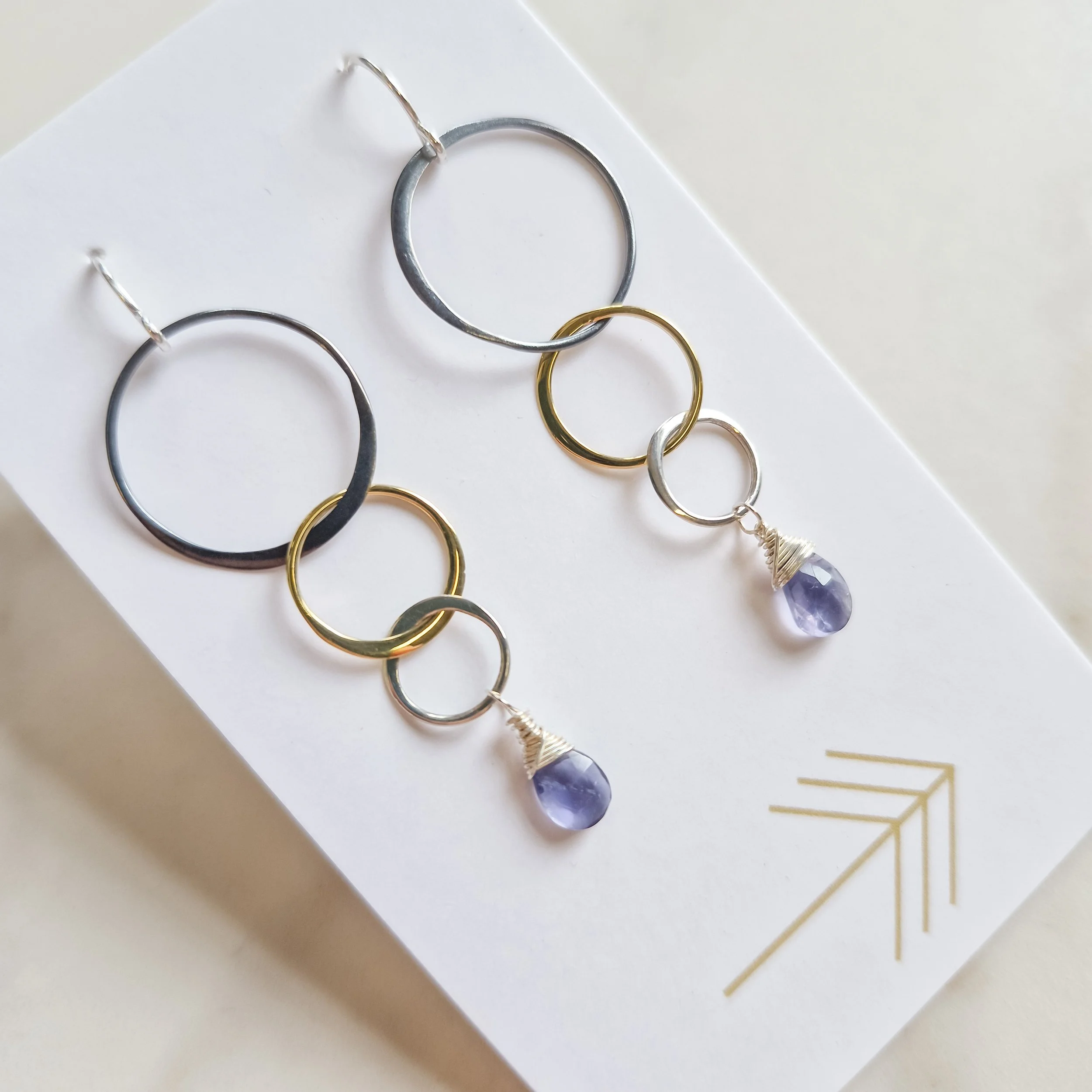 Gemstone Mixed Metal Triple Hoop Earrings