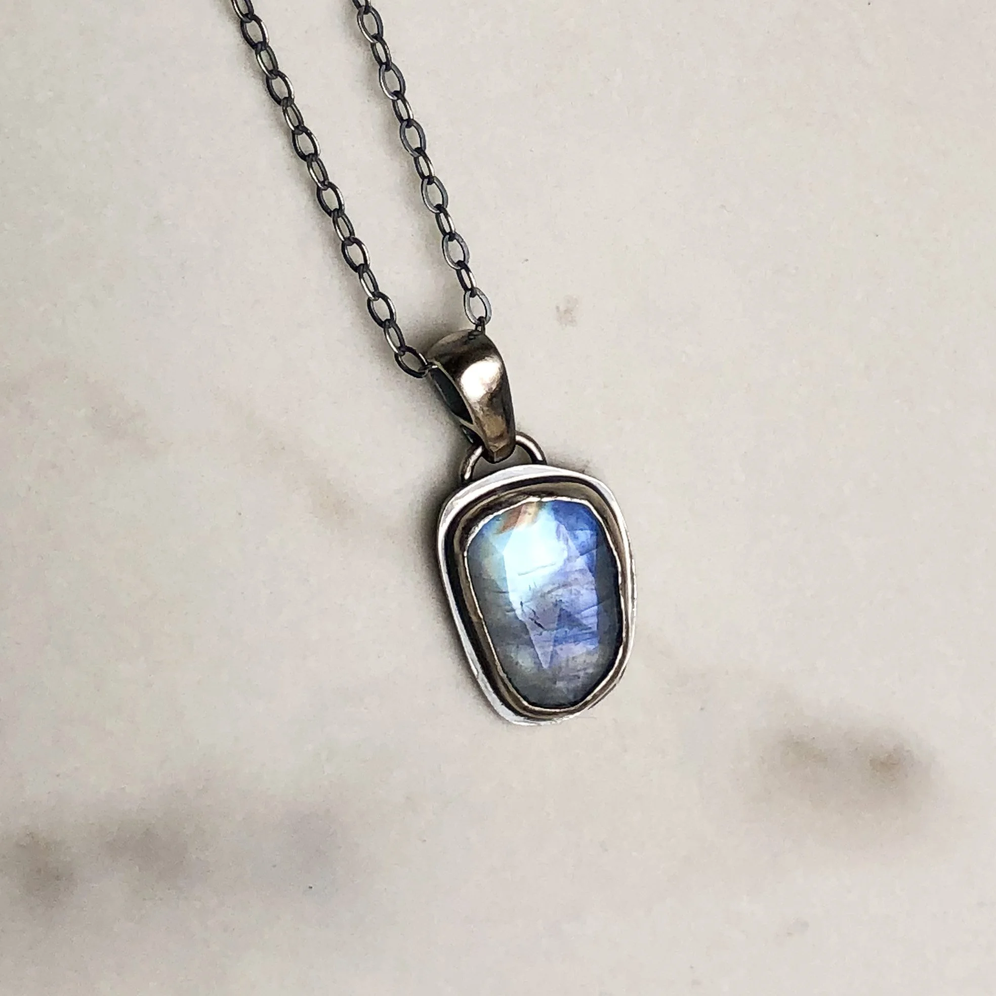 Natural rectangle shape moonstone necklace in silver