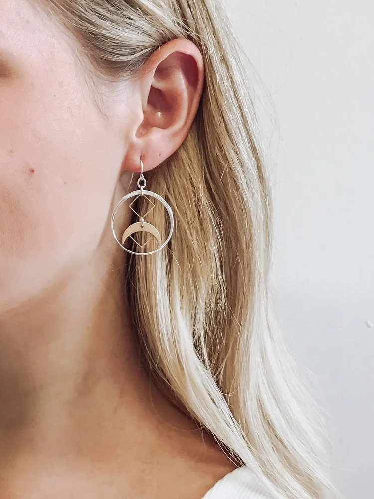 double-diamond-crescent-earrings-brass-silver-hoop-XXL-2-ear.JPG