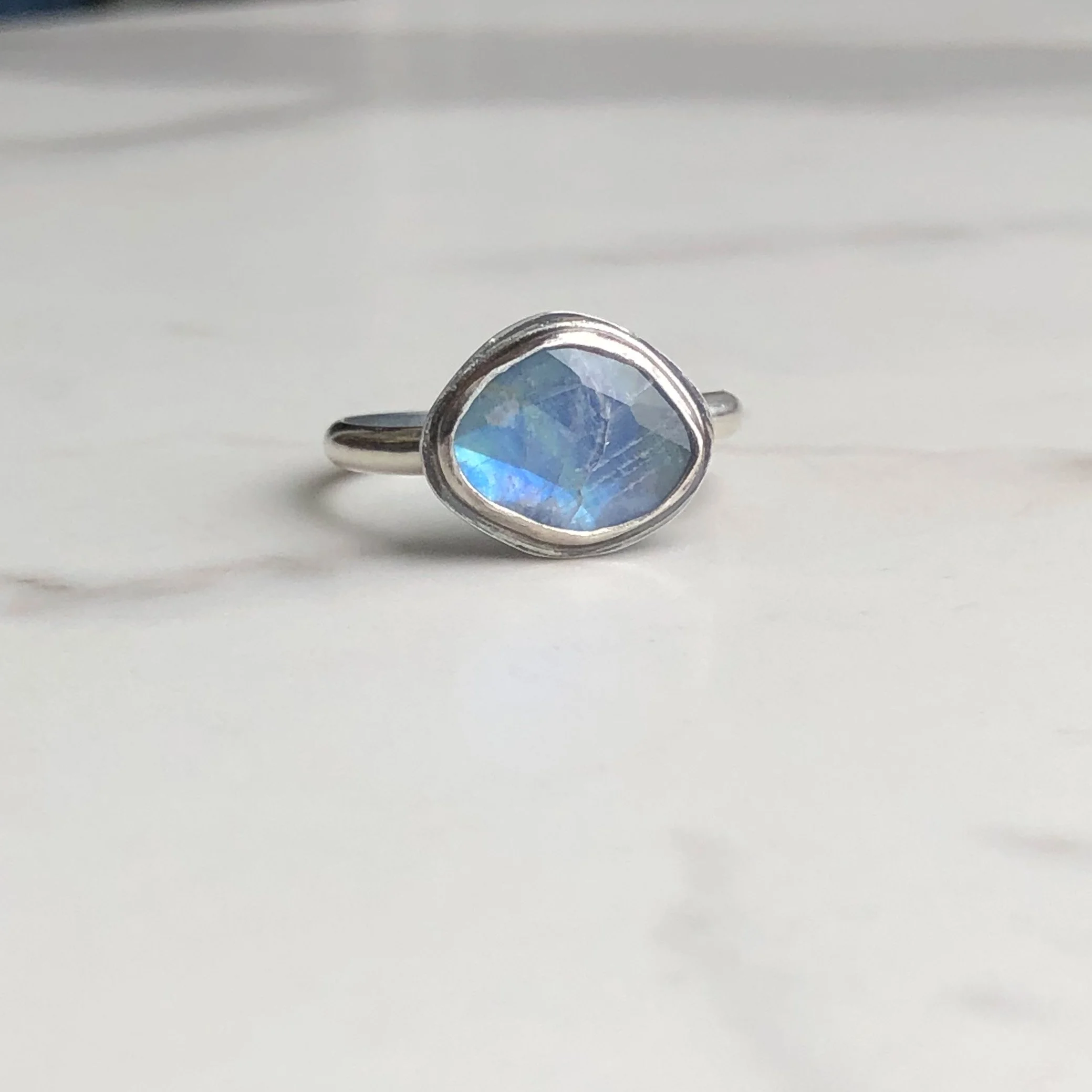 Natural oval moonstone ring in silver