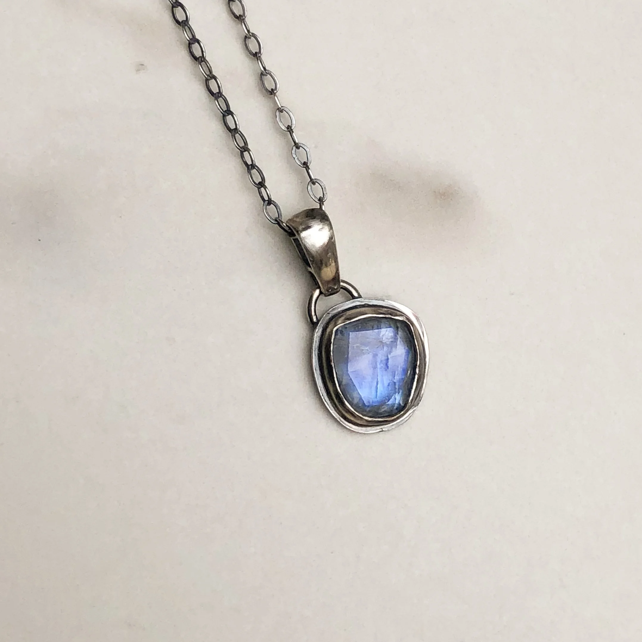 Natural shape moonstone necklace in silver