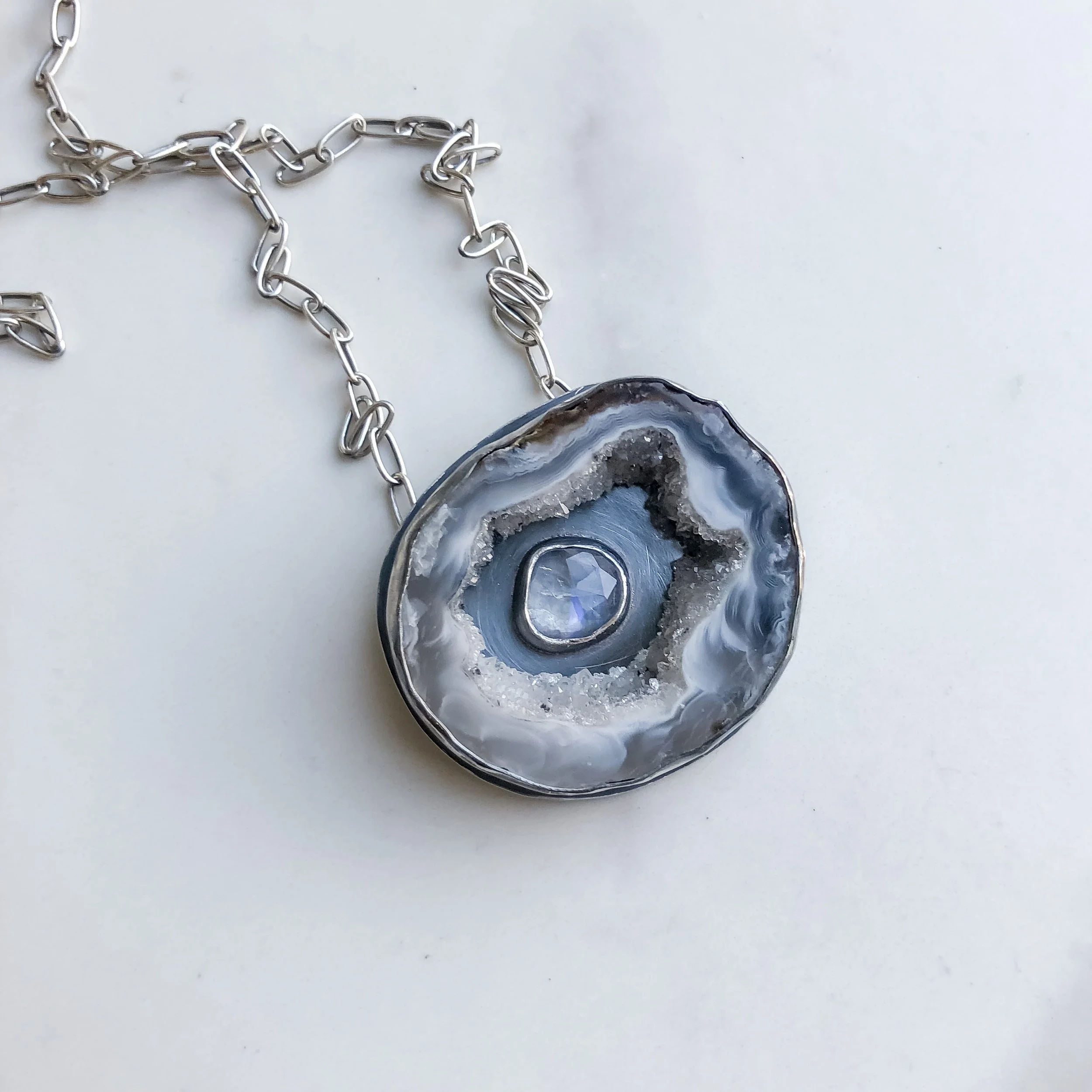 Druzy Agate Slice with Moonstone