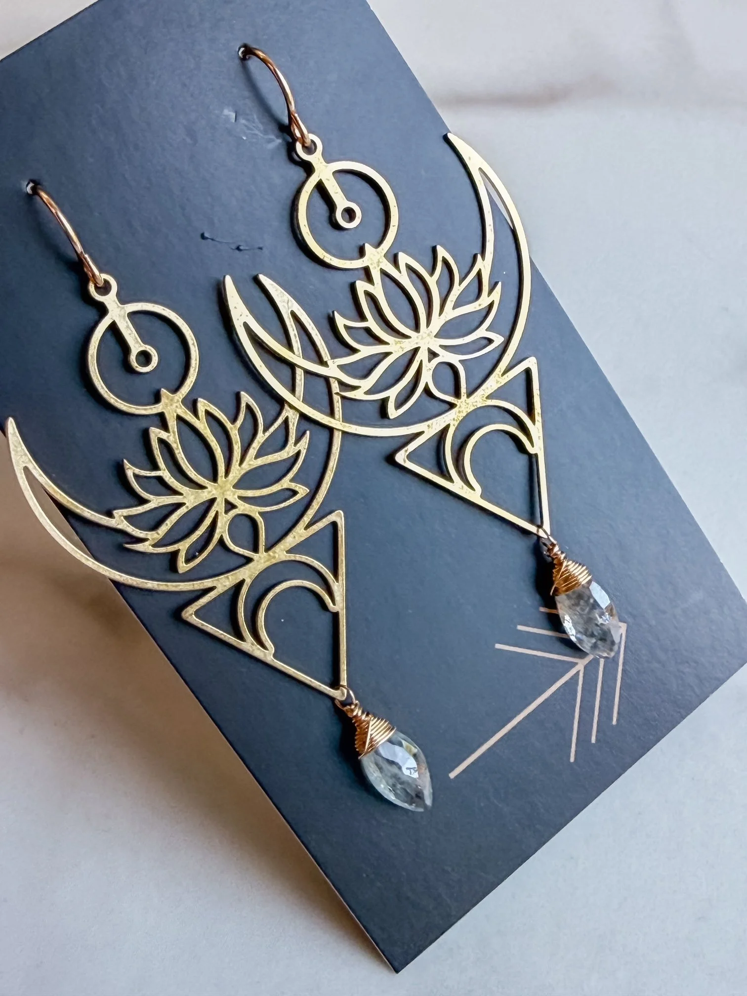 Deco Double Moon and Lotus Earrings