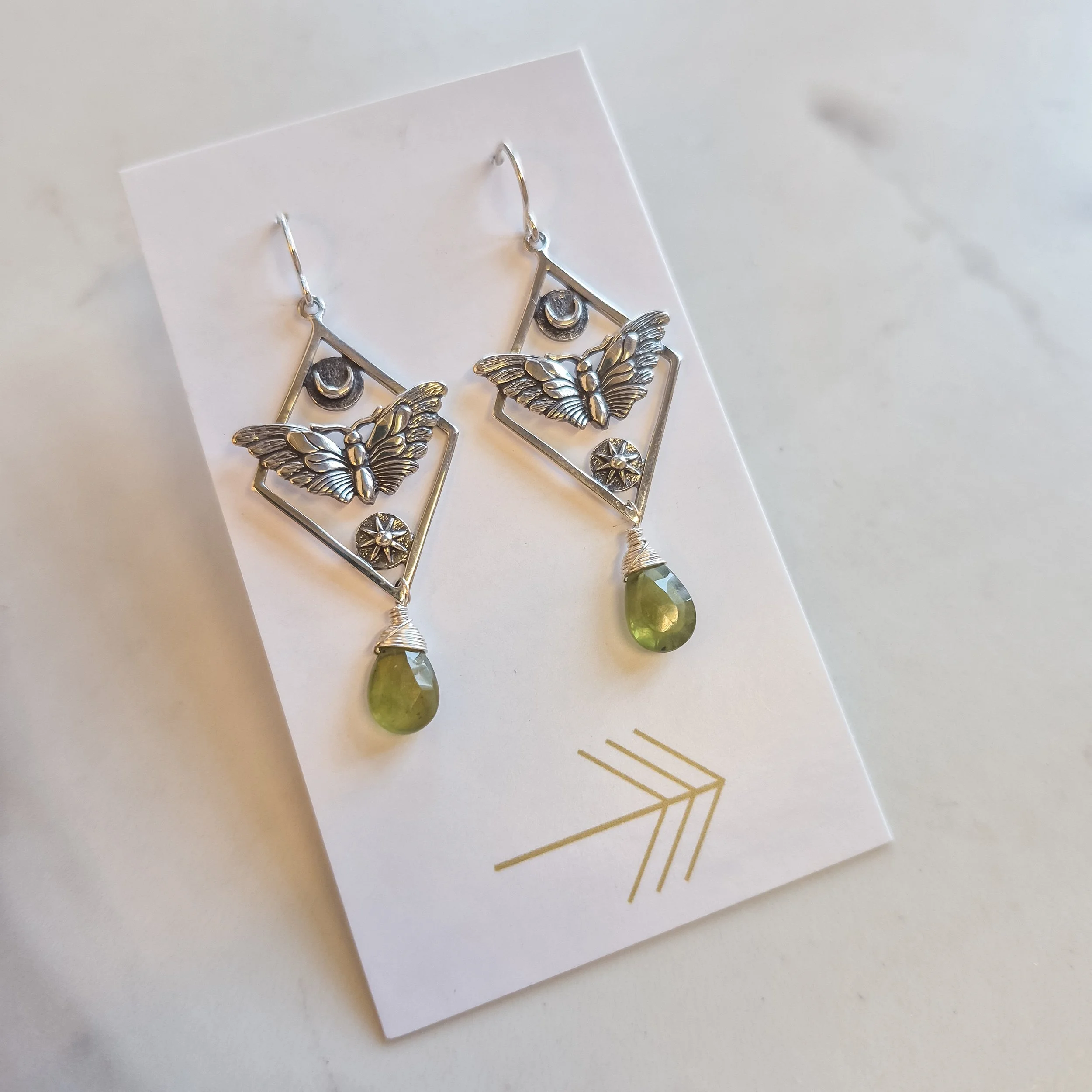 Silver Moth Sun & Moon Gemstone Earrings