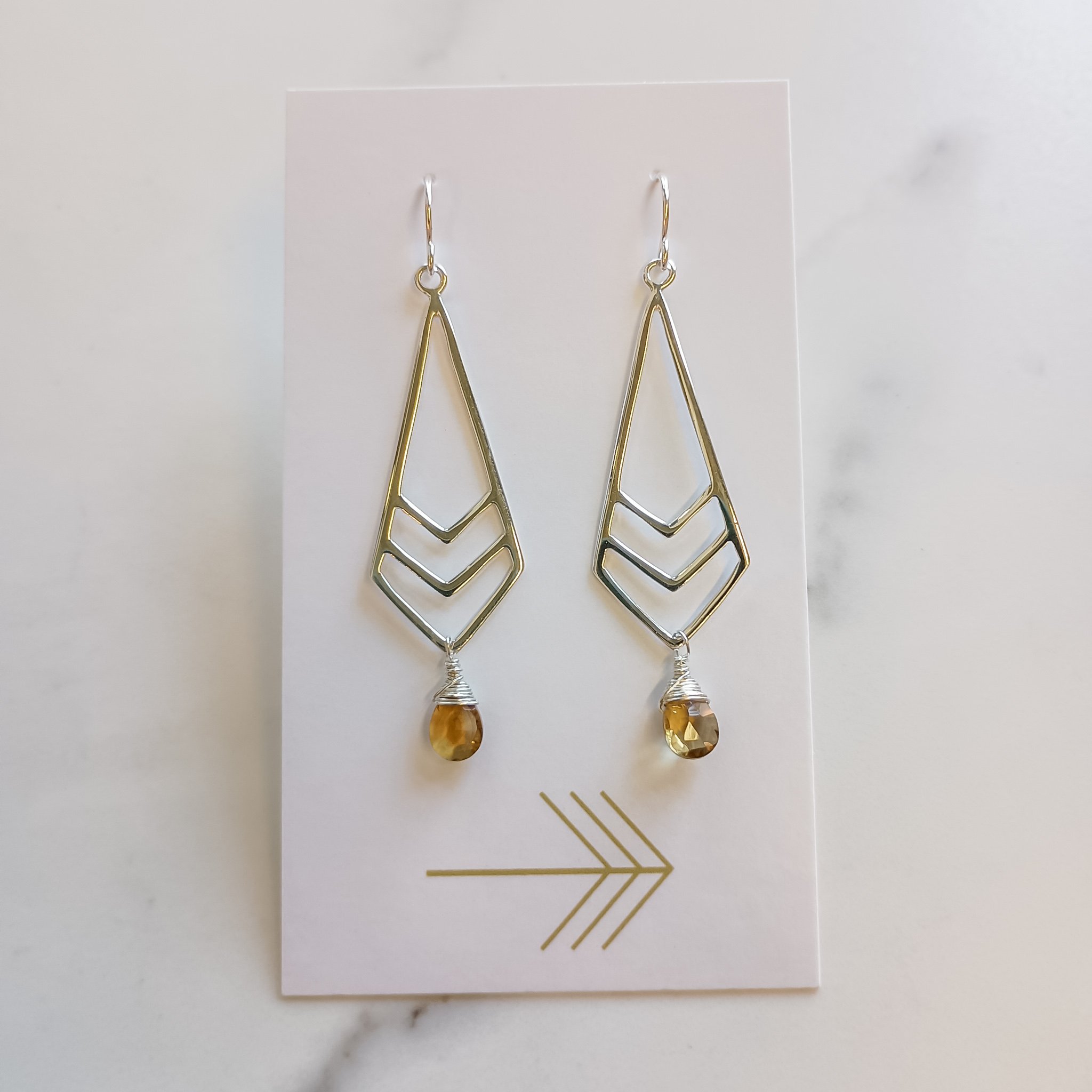 geometric kite sterling silver earrings with beer quartz.jpg