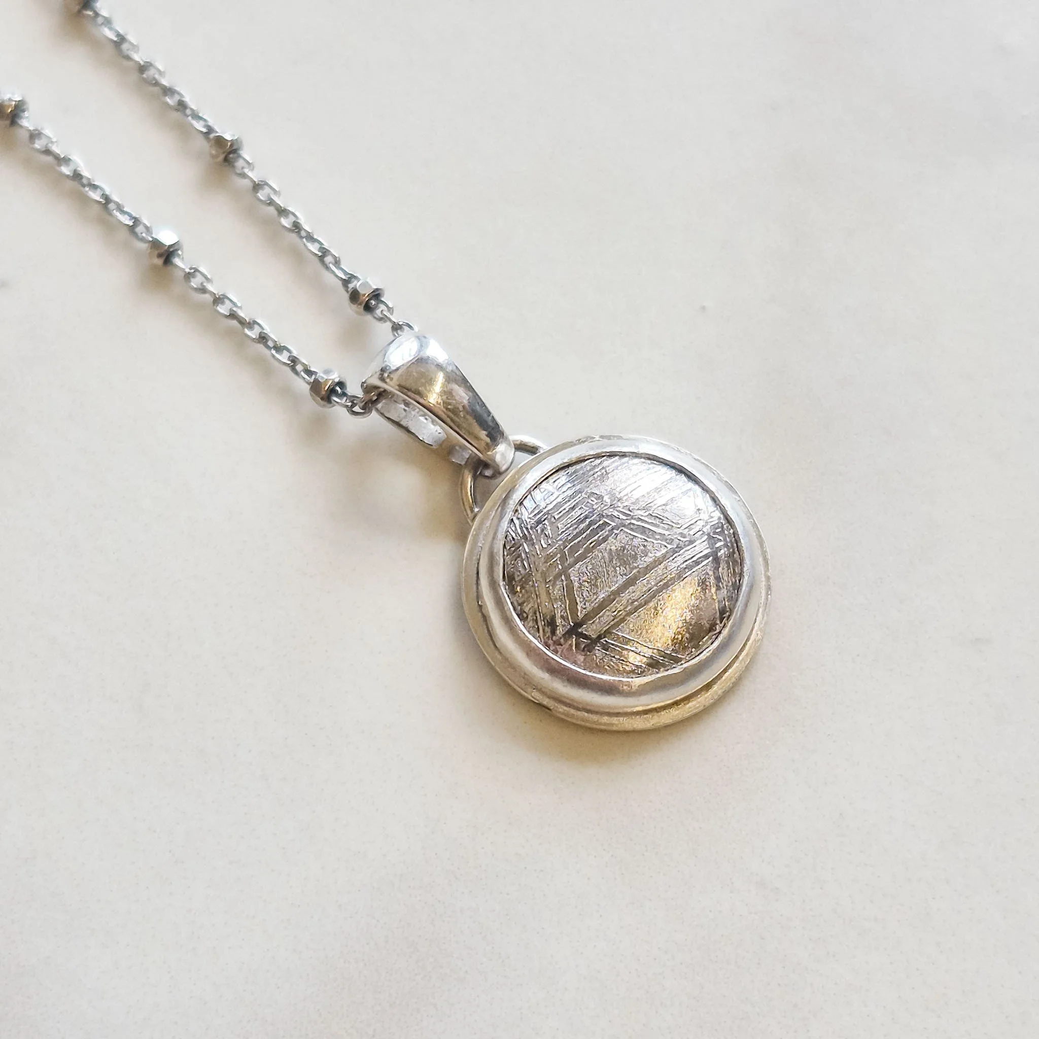 Round Meteorite Pendant Necklace