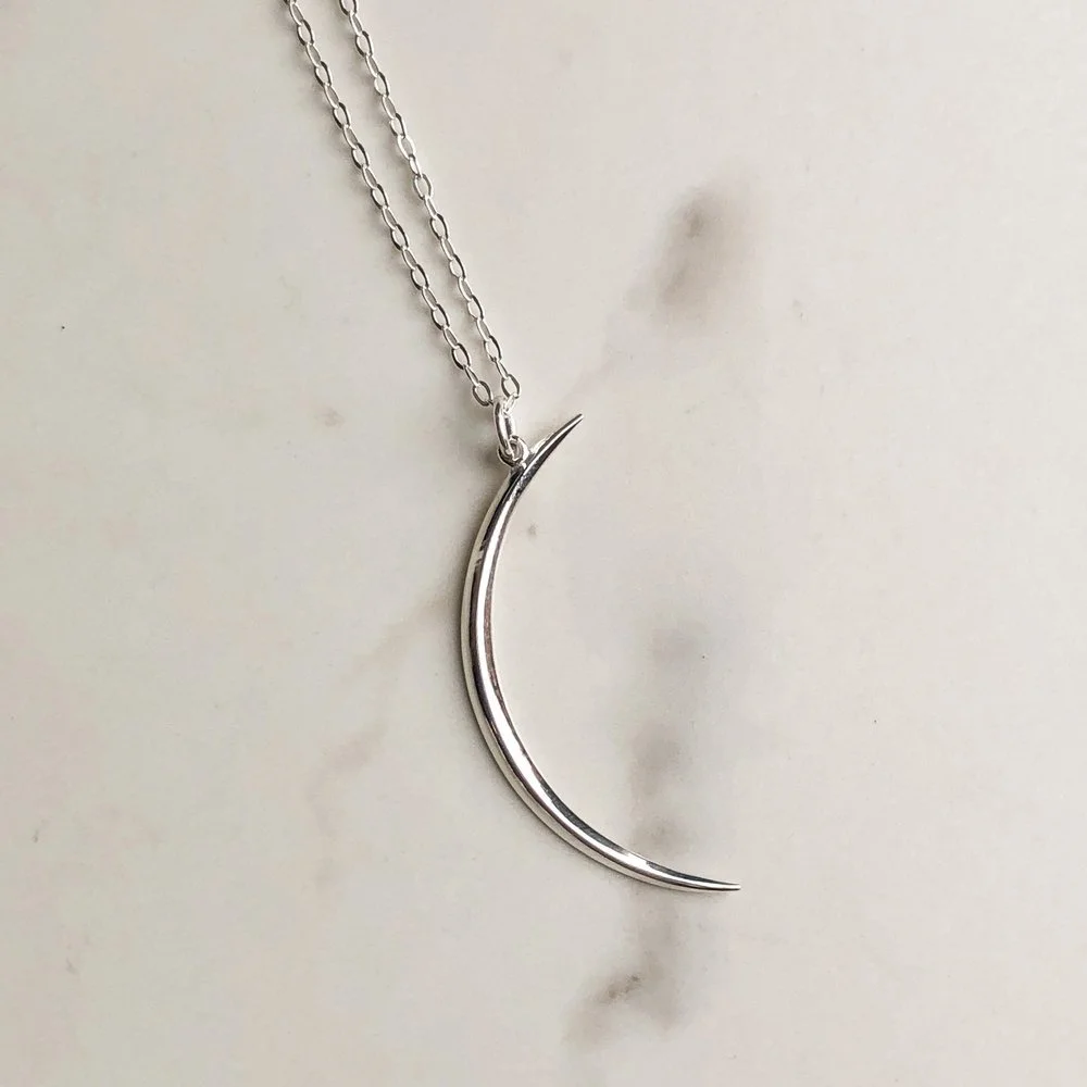 Silver Crescent Moon Necklace (Large)