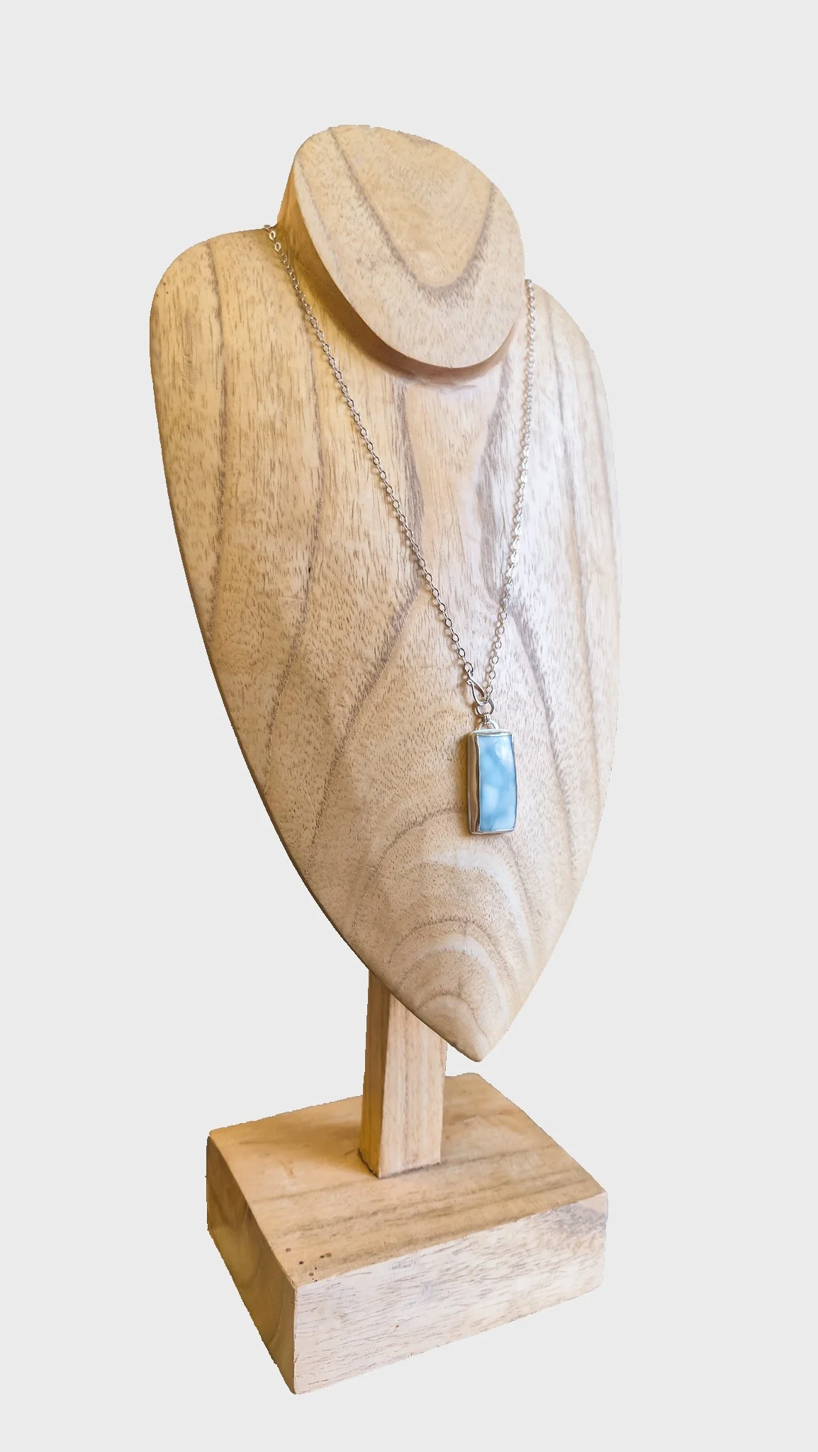 rectangle light blue larimar necklace in silver