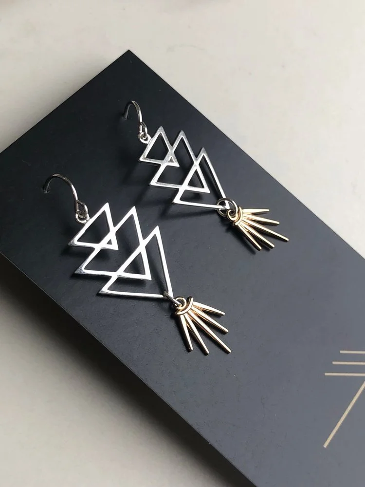 bronze-silver-triple-triangle-earrings-sunburst-1.JPG