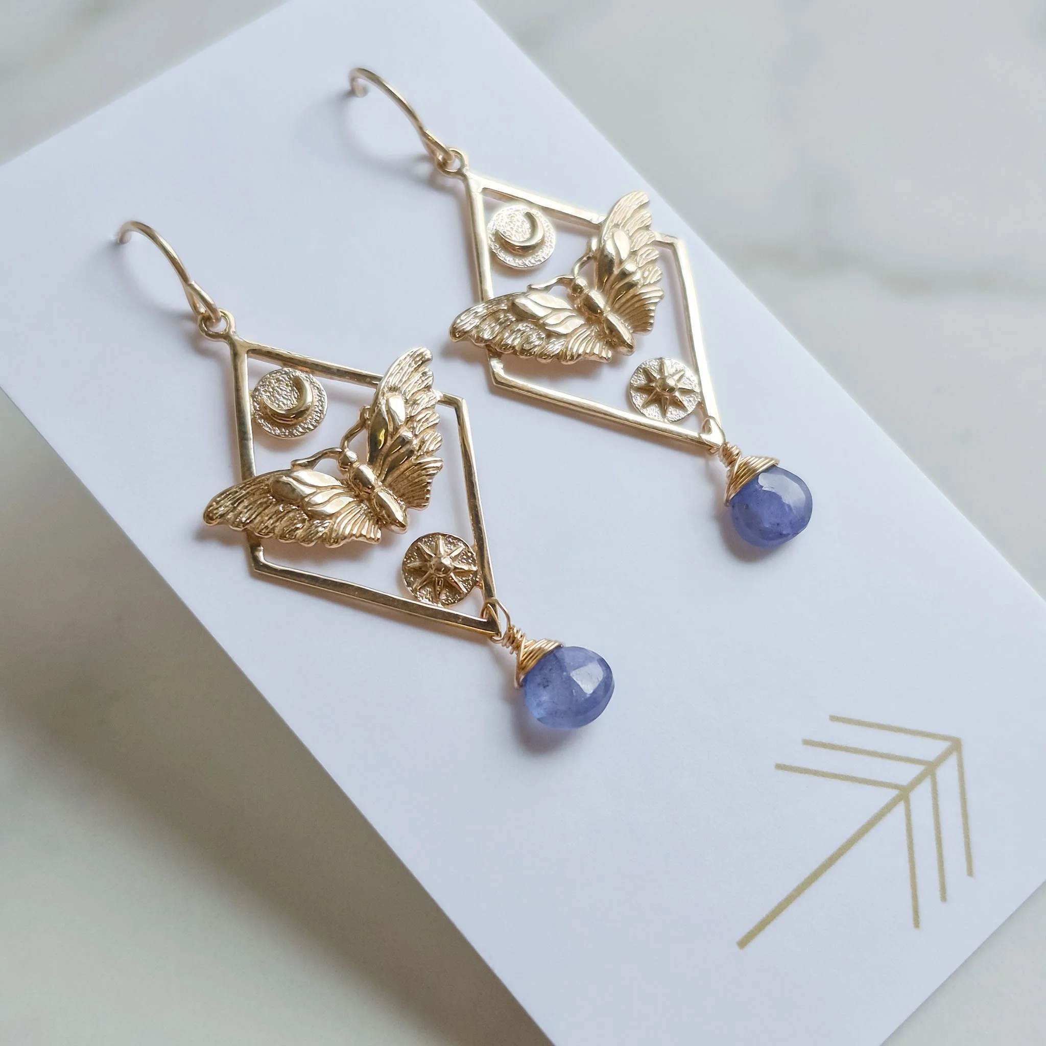 Bronze Moth Sun & Moon Gemstone Earrings