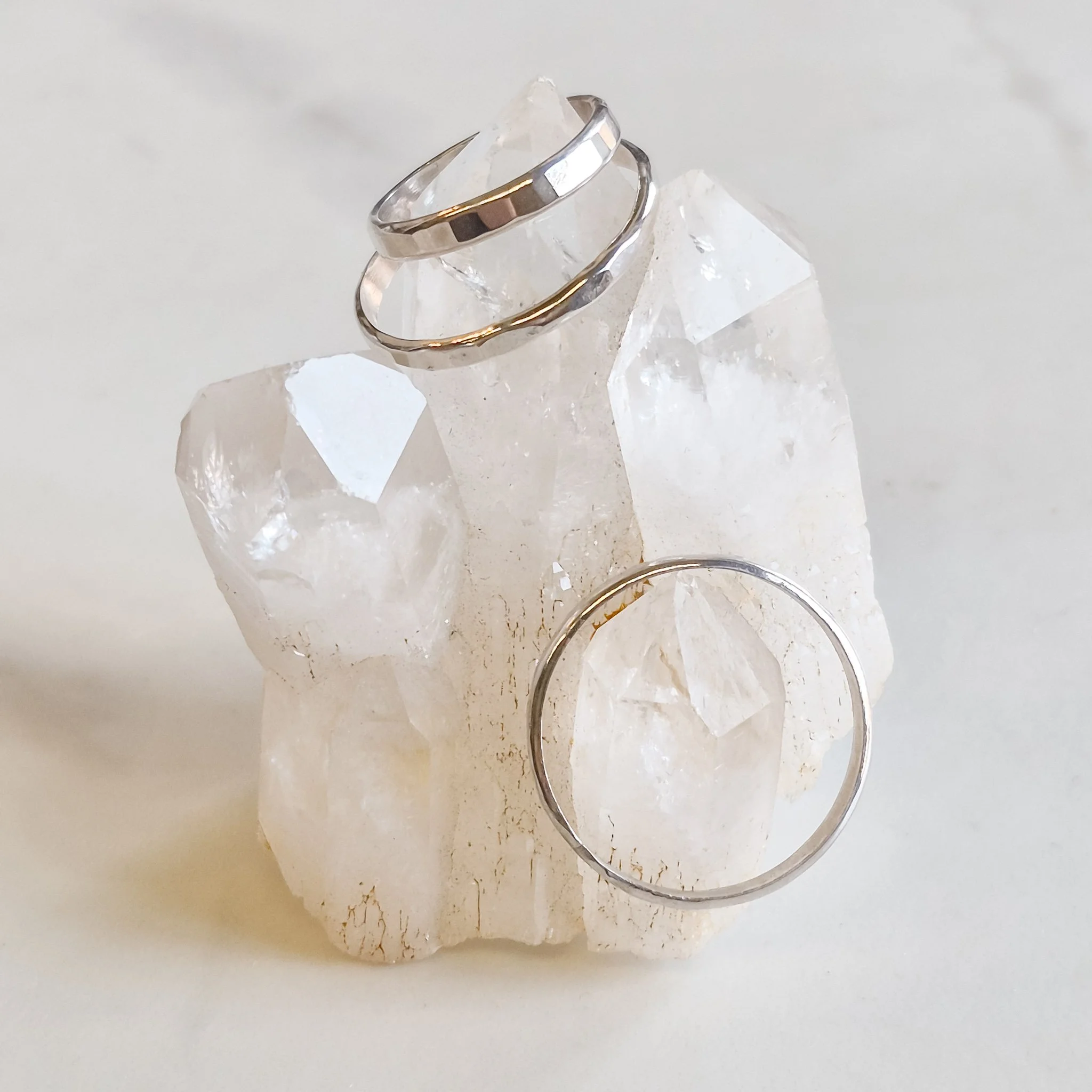 Hammered Facet Silver Ring