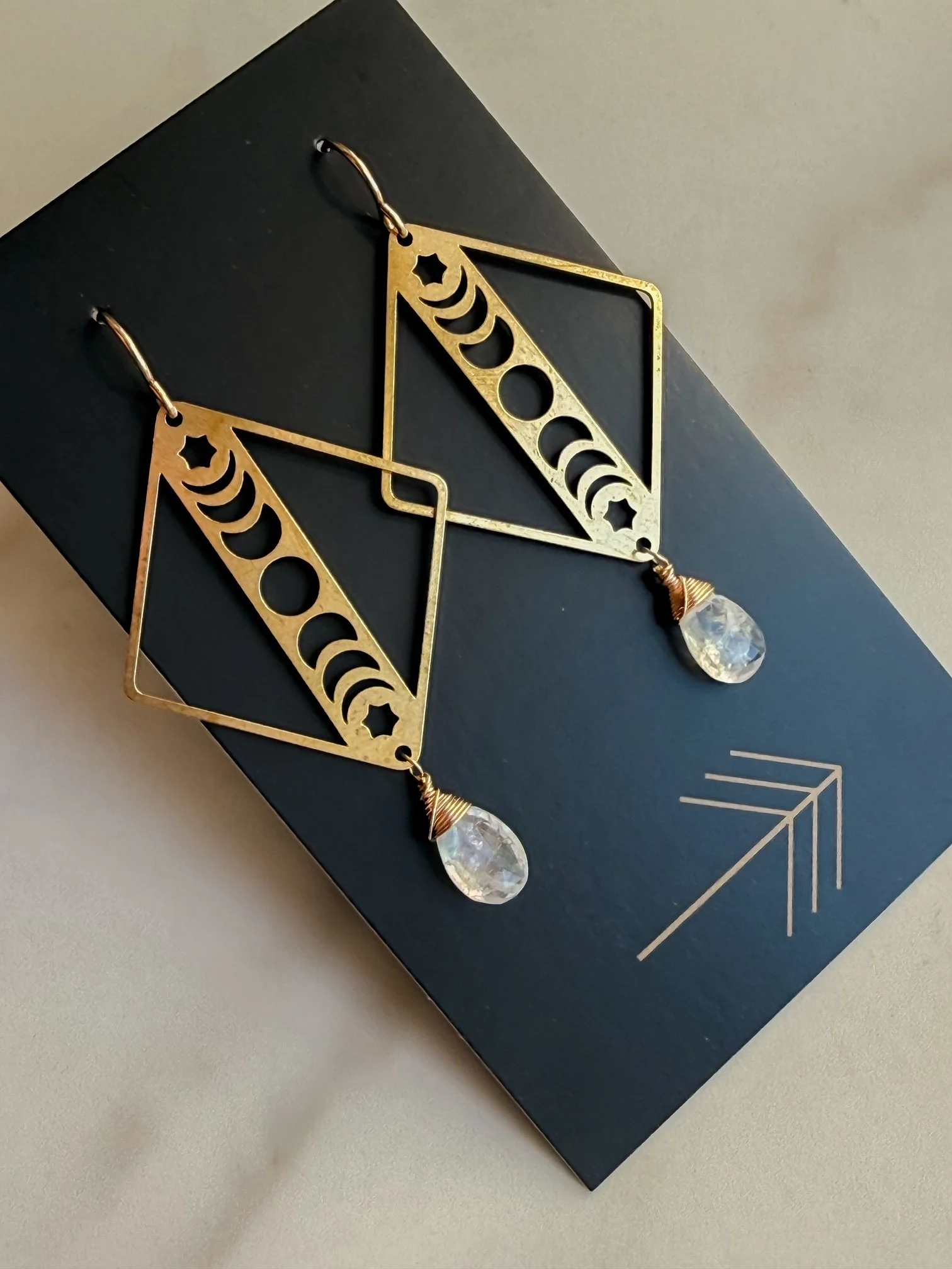 Deco Moon Phase Earrings with Moonstones