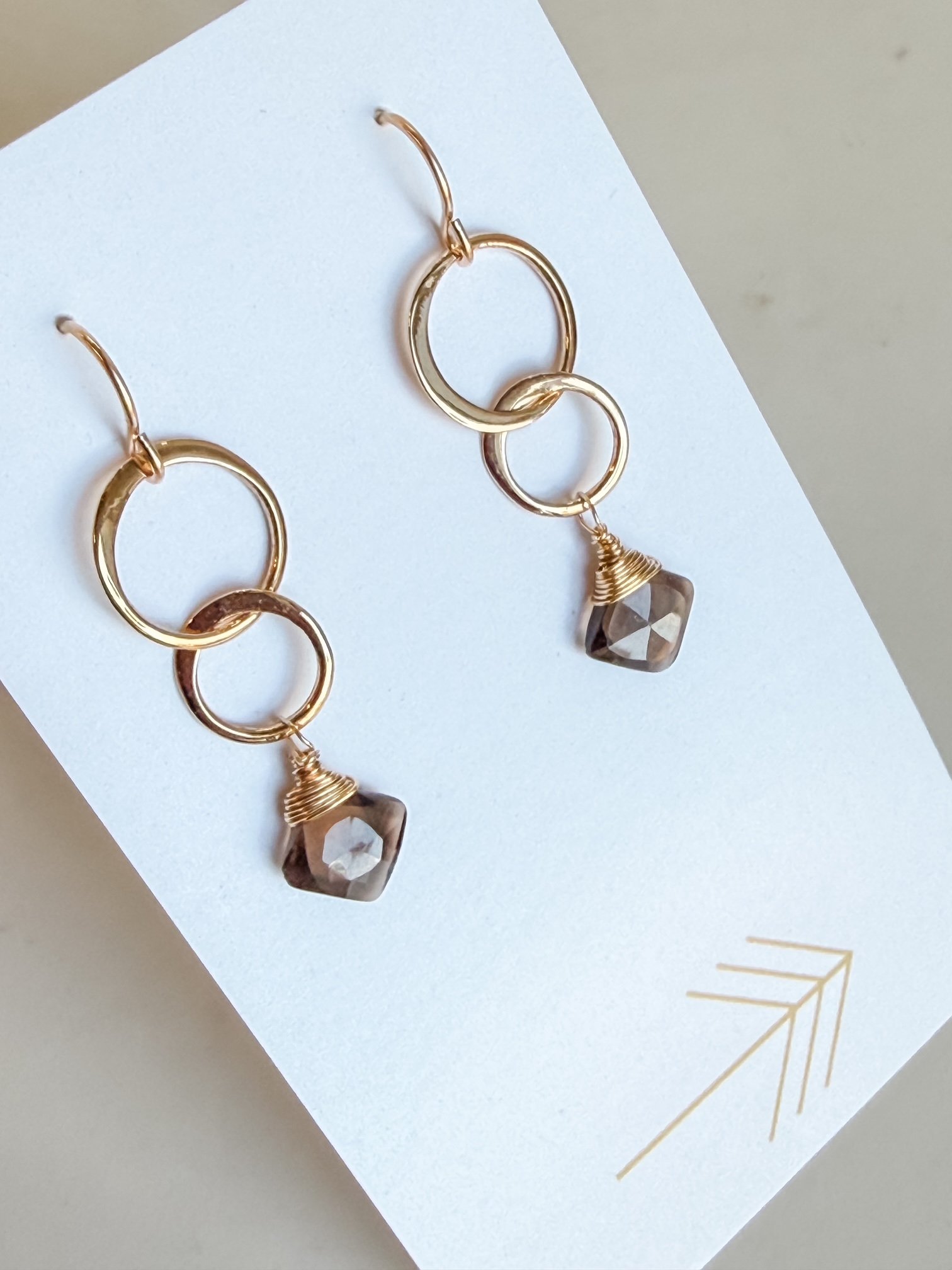 Smoky Quartz Bronze Double Hoop Gemstone Earrings (SM)