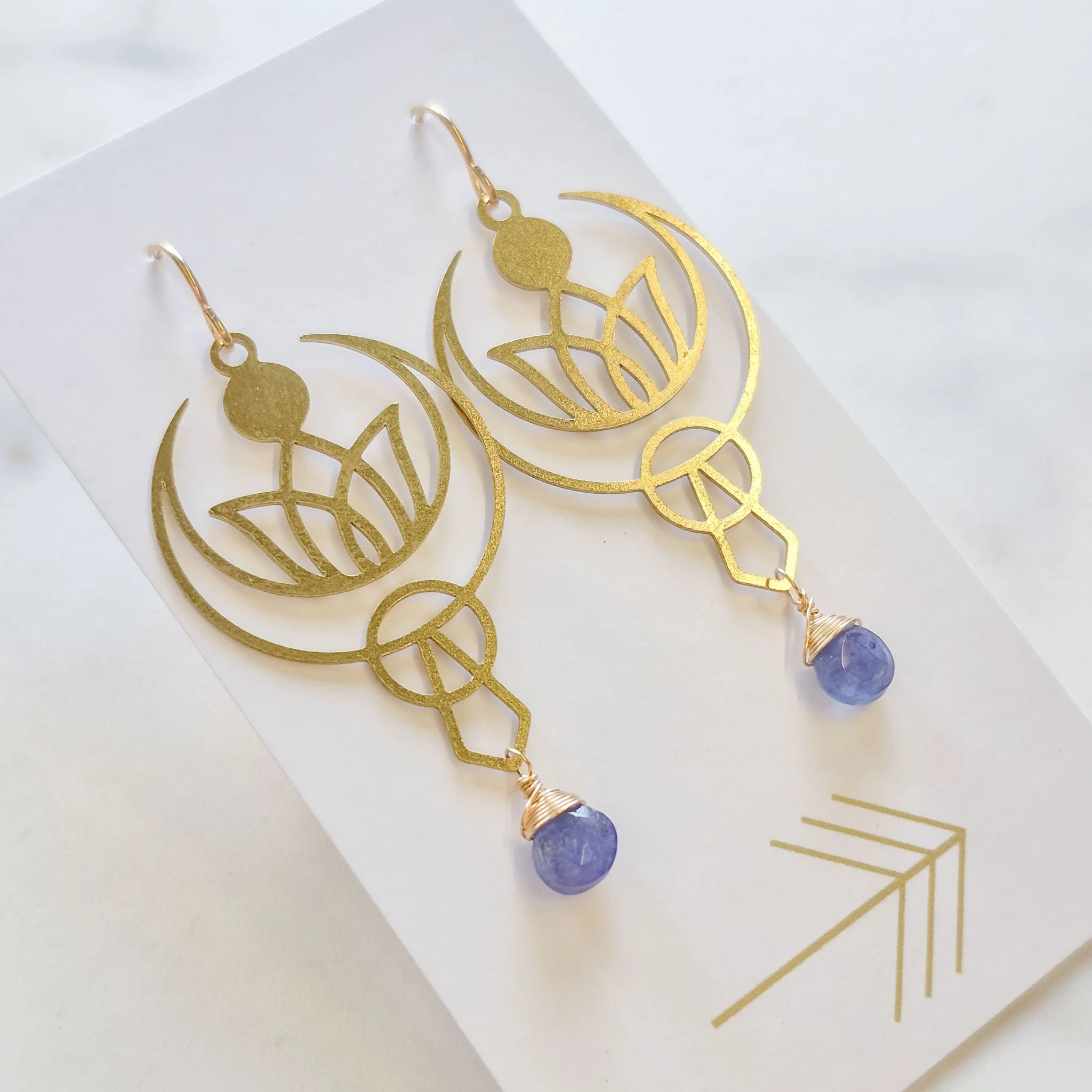 Deco Lotus and Crescent Earrings