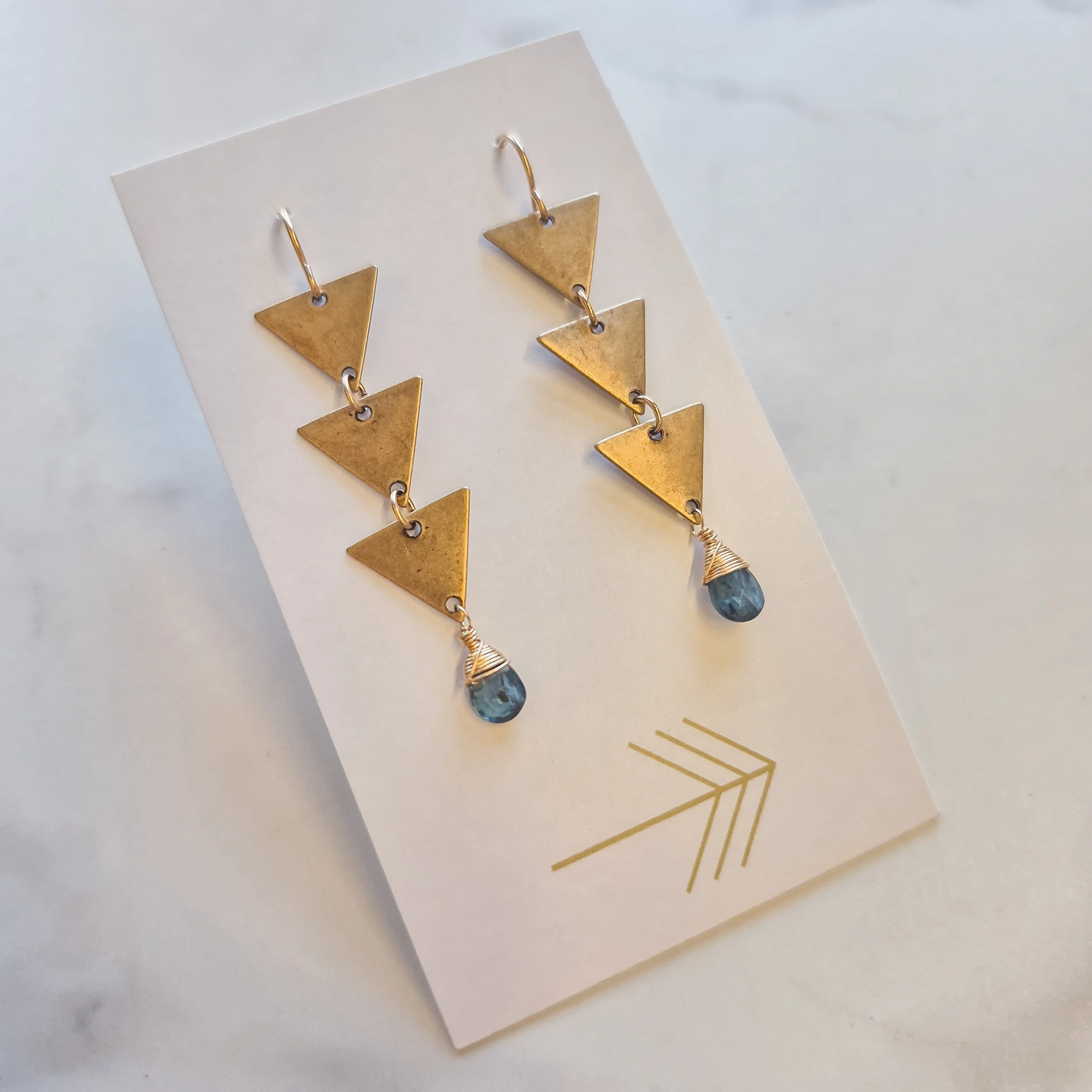 Triple Triangle Gemstone Earrings