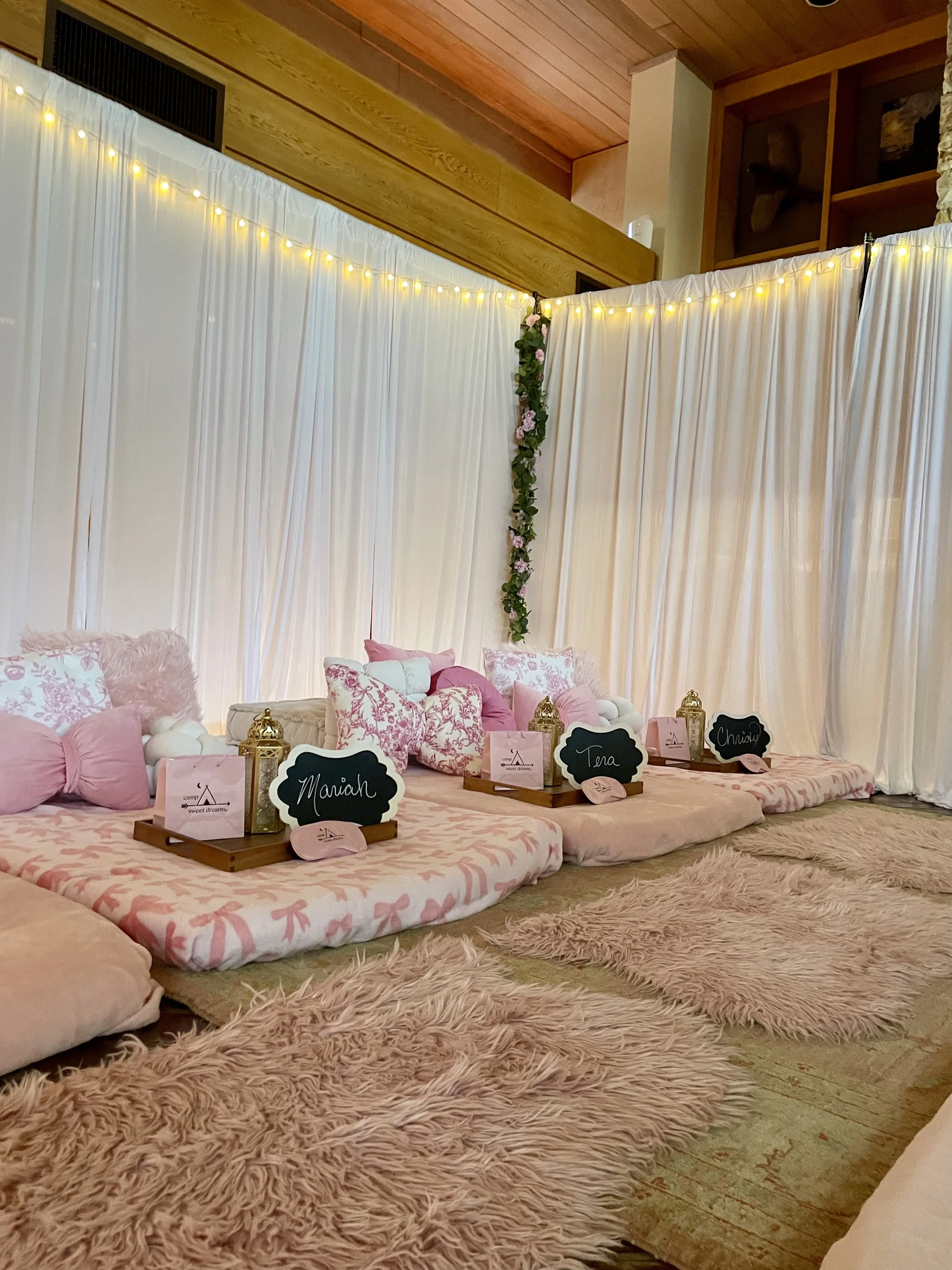 curtained canopy sleepover fro tweens, teens, adult events and parties
