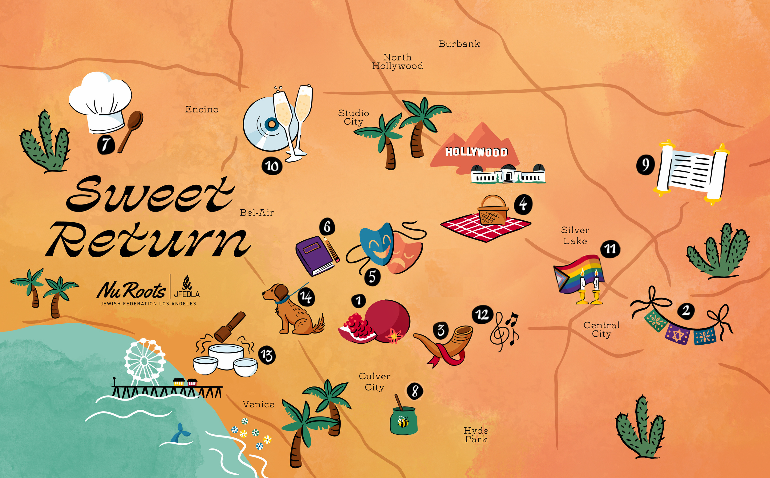 an illustrated map of Sweet Return events
