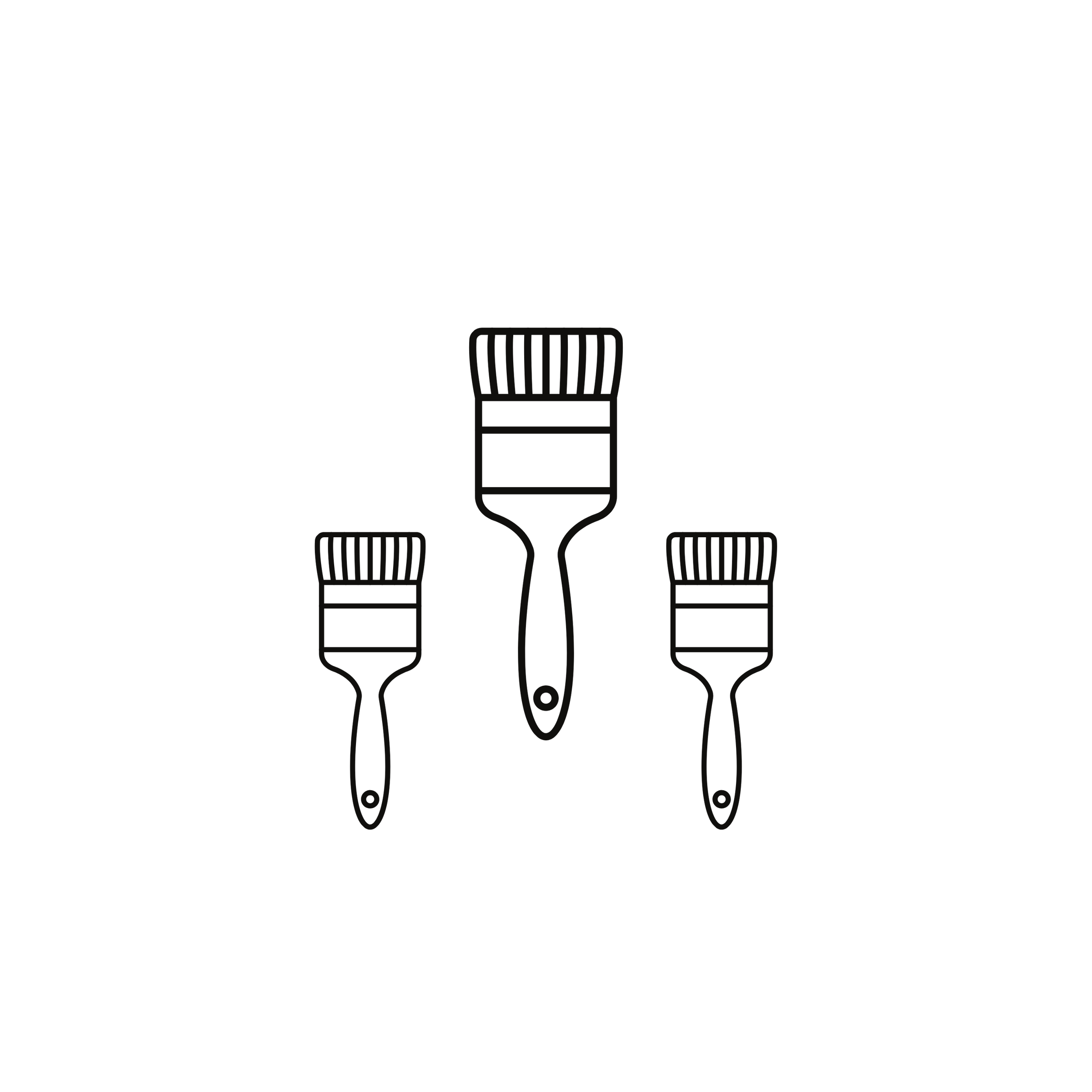 Outline of three Paint brushes on a blank background.