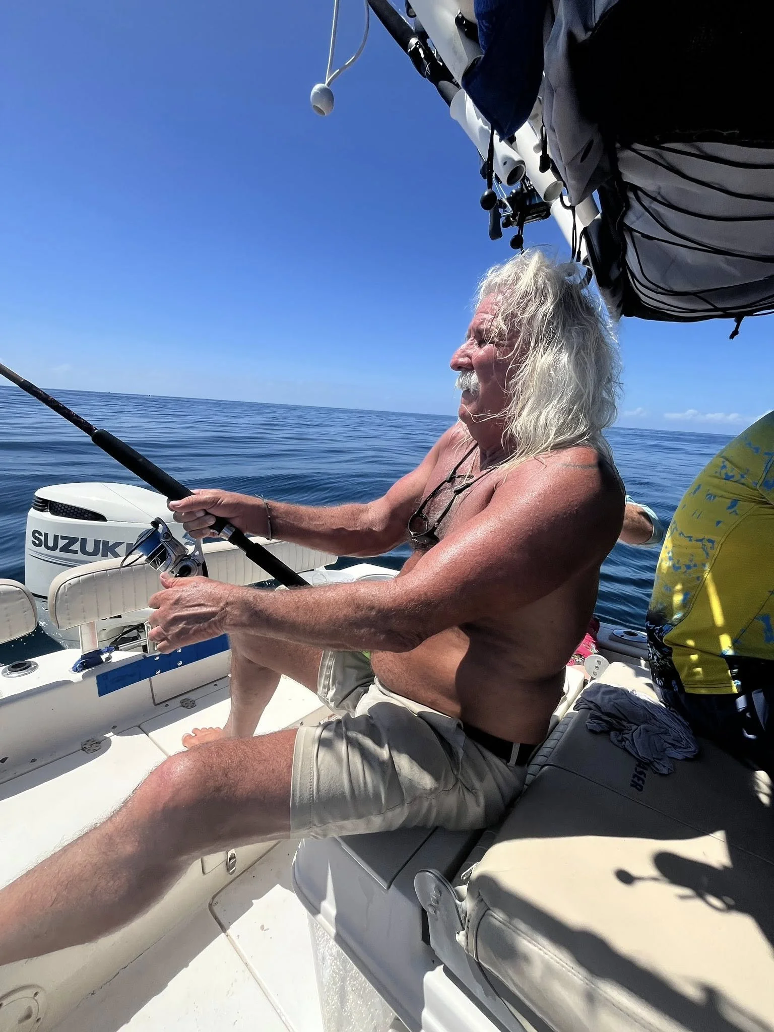 Fighting a big shark on pinning rod