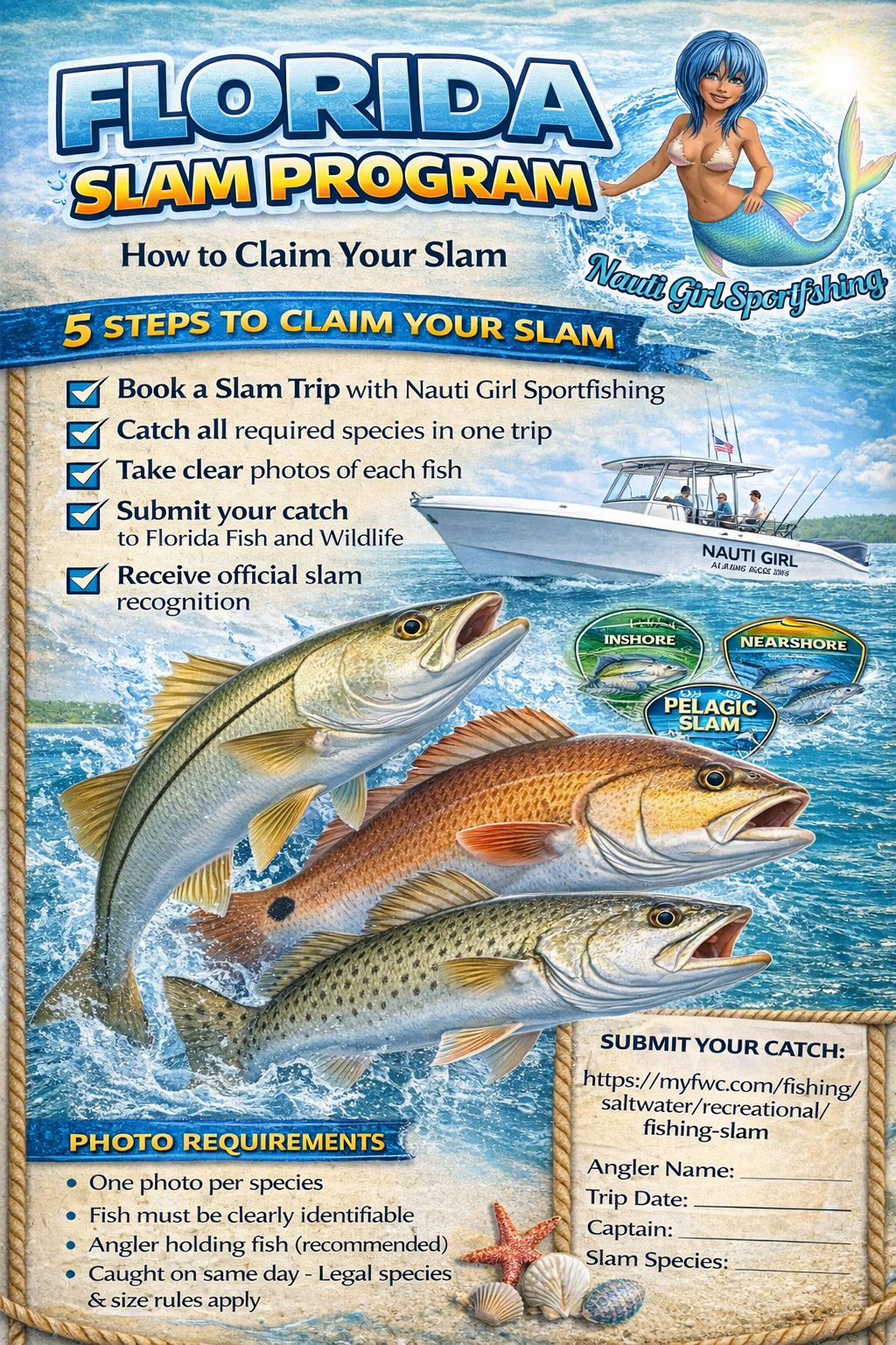 Poster for Florida Slam Program Sebastian Inlet Florida Nauti Girl Sportfishing Charters Florida Captain Scott Wigal