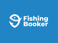 Fishing Booker logo with a stylized fish and text on a blue background