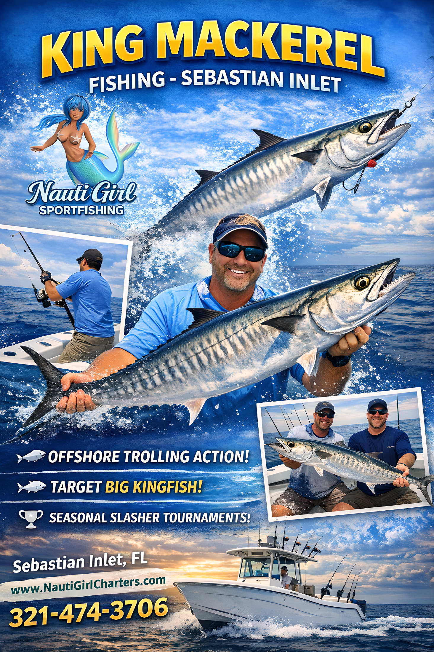 8 Hour Sebastian Inlet King Mackerel Charter 1-3 People