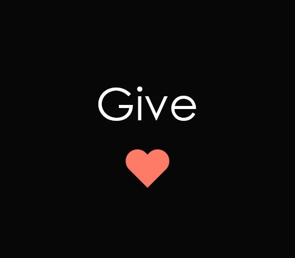 Black background with the white word 'Give' and a red heart below it.
