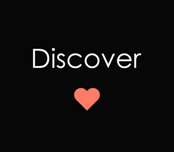 The image has a black background with the word 'Discover' in white text and a pink heart below it.