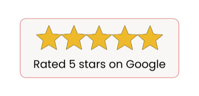 Rating label with five gold stars and the text "Rated 5 stars on Google".